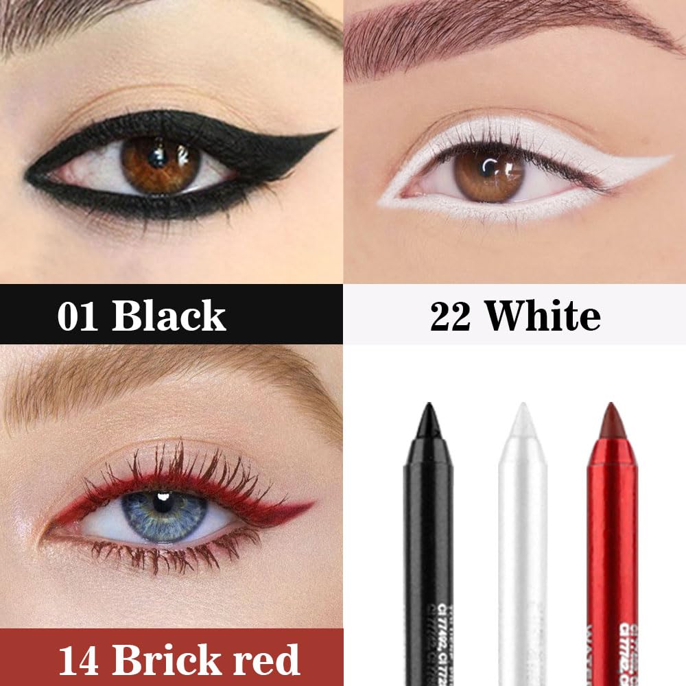 evpct 3Pcs Black & Red & White Gel Glitter Matte Metallic Eyeliner Pencils Set for Women Waterproof Smudge Proof lapiz de ojos delineador de ojos contra el agua Eye Liner Makeup 01 14 22 - Image 2