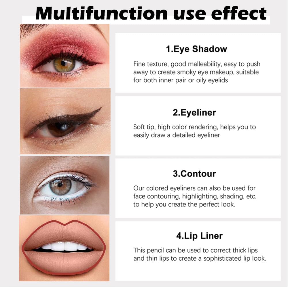 evpct 3Pcs Black & Red & White Gel Glitter Matte Metallic Eyeliner Pencils Set for Women Waterproof Smudge Proof lapiz de ojos delineador de ojos contra el agua Eye Liner Makeup 01 14 22 - Image 4