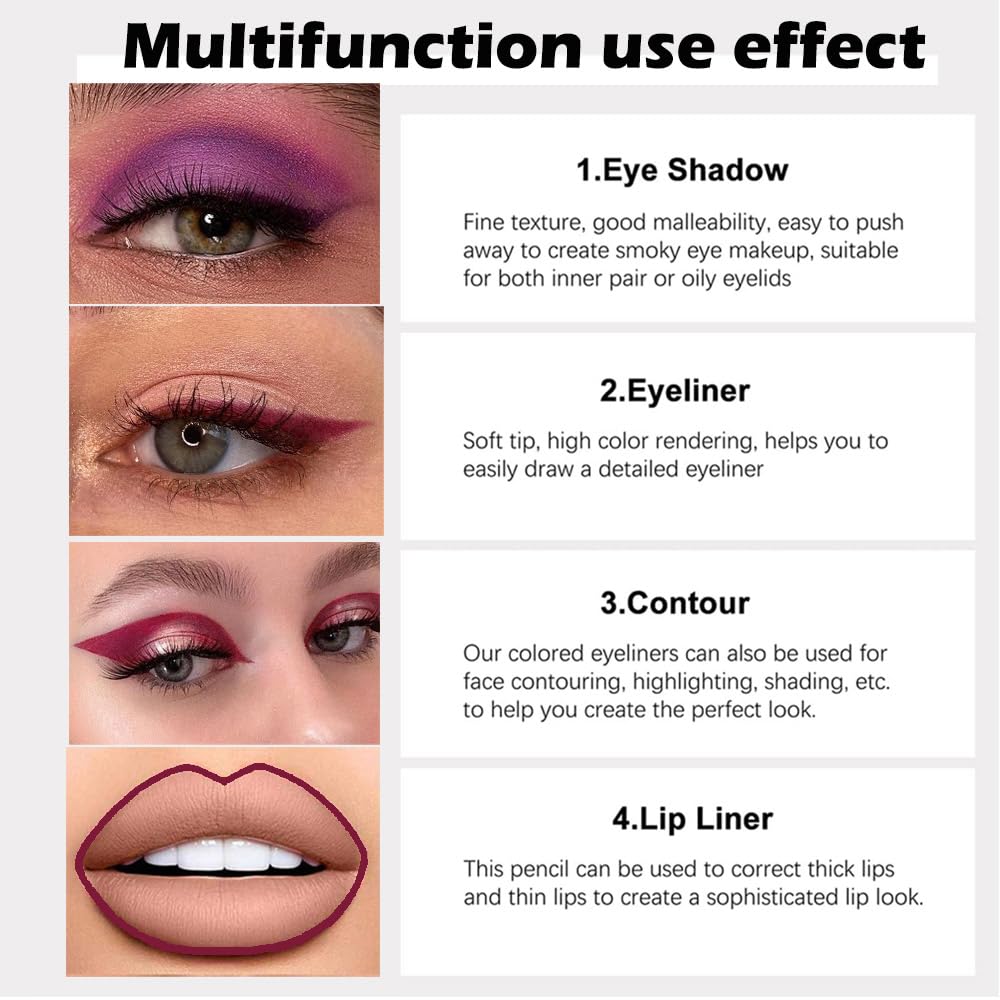 evpct 3Pcs Grape Purple & Violet & Wine Red Gel Glitter Eyeliner Pencils Set for Women Waterproof Smudge Proof lapiz de ojos delineador de ojos contra el agua Eye Liner Makeup 05 13 18 - Image 4