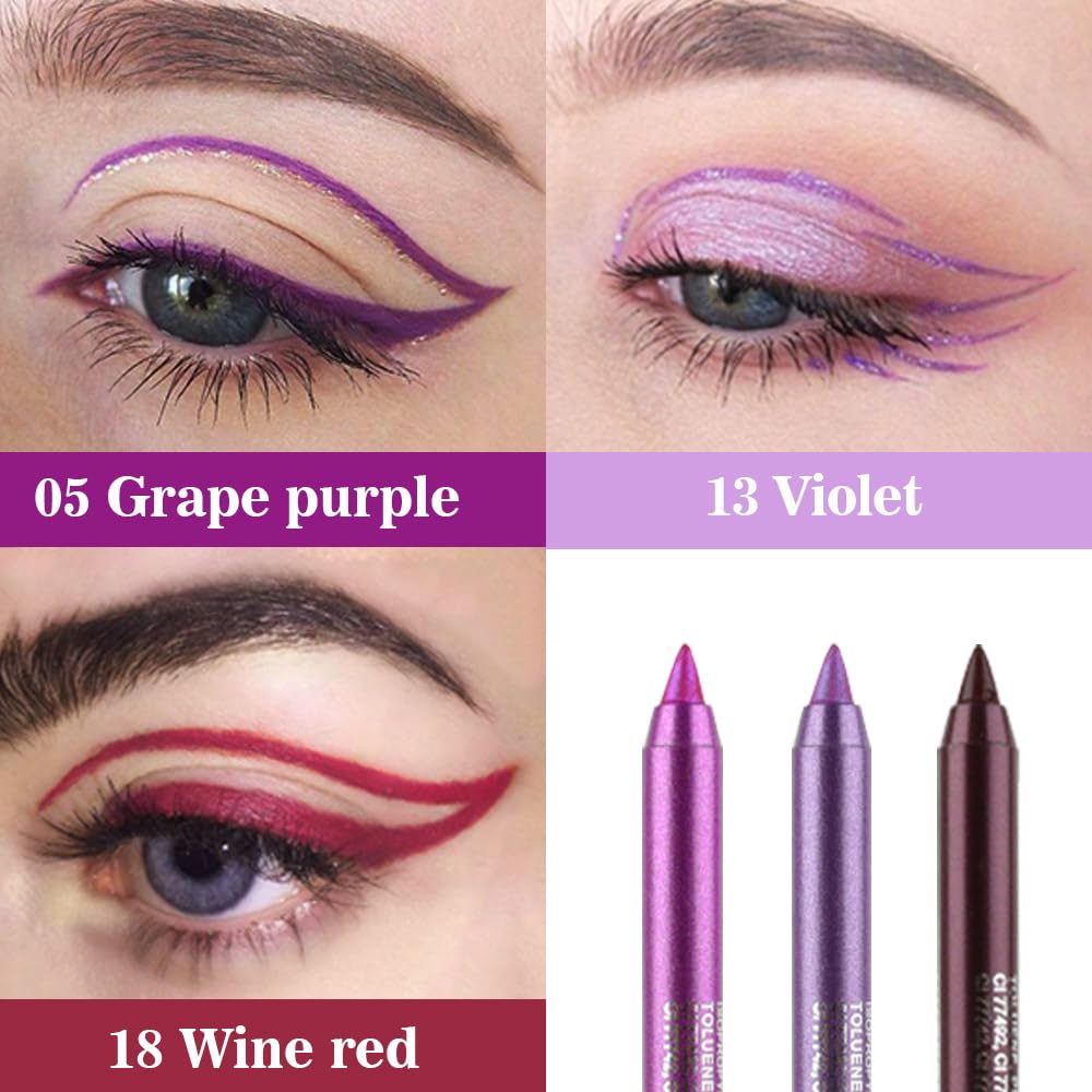 evpct 3Pcs Grape Purple & Violet & Wine Red Gel Glitter Eyeliner Pencils Set for Women Waterproof Smudge Proof lapiz de ojos delineador de ojos contra el agua Eye Liner Makeup 05 13 18 - Image 2