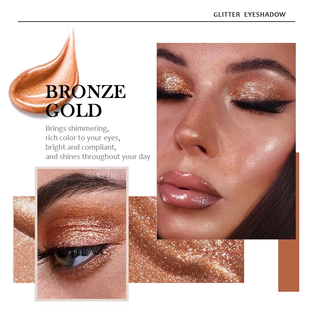 evpct 6 Colors Gold Liquid Glitter Shimmer Eyeshadow Set for Eyes Silver Shimmer Sparkle Shiny Light Glitter Metallic Pigment Colorful Eye Shadow Liner Makeup Palette Kit Quick Drying Longwearing A - Image 3