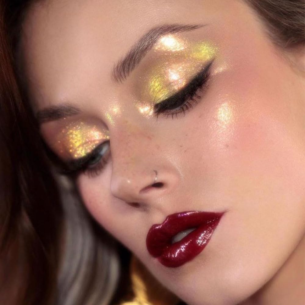 evpct 6 Colors Liquid Glitter Shimmer Metallic Sparkle Eyeshadow Set A,Glitter Colorful sequins Diamond silver Mermaid purple Mermaid pink Dazzling mavue Dazzling Gold Liquid Eyeshadow Makeup Palette - Image 3