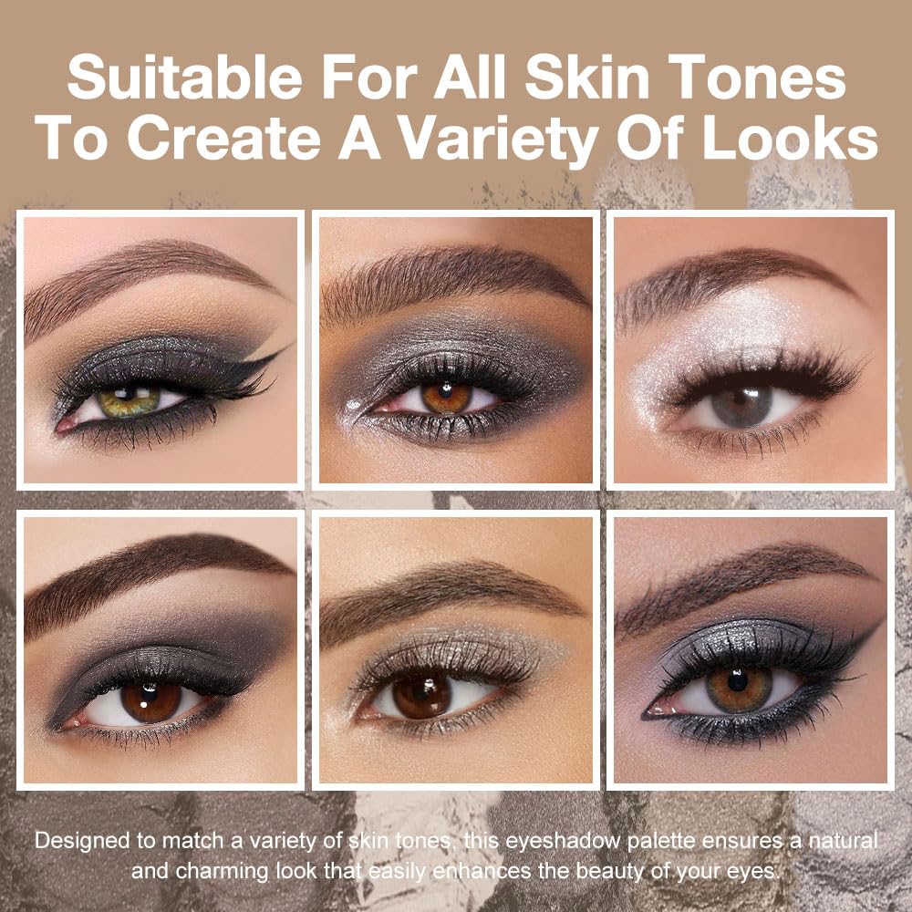 evpct 6 Colors Smokey Grey Eyeshadow Palette, Black Smoky Gray White Silver Taupe Glitter Sparkle Shimmer Matte High Pigment Mini Travel Eye shadow Palette Makeup for older Women, Long Lasting - Image 2