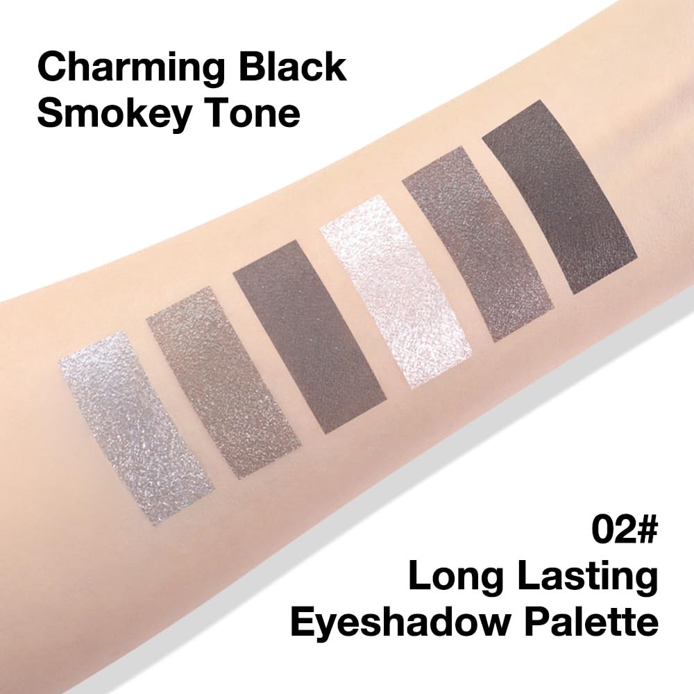 evpct 6 Colors Smokey Grey Eyeshadow Palette, Black Smoky Gray White Silver Taupe Glitter Sparkle Shimmer Matte High Pigment Mini Travel Eye shadow Palette Makeup for older Women, Long Lasting - Image 4