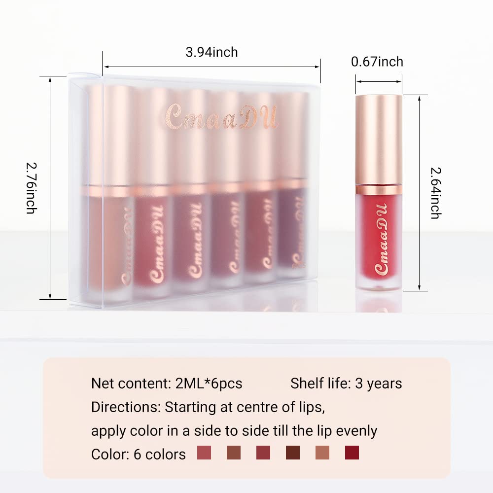 evpct 6Pcs Dark Light Nude Brown Matte Matt Liquid Lipstick Lip Gloss Glossy Set for Black Women, 24 Hour Brown Mauve Red Maroon Silky Velvet Lipstick Lip Liner set labiales matte larga duracion 24 - Image 7