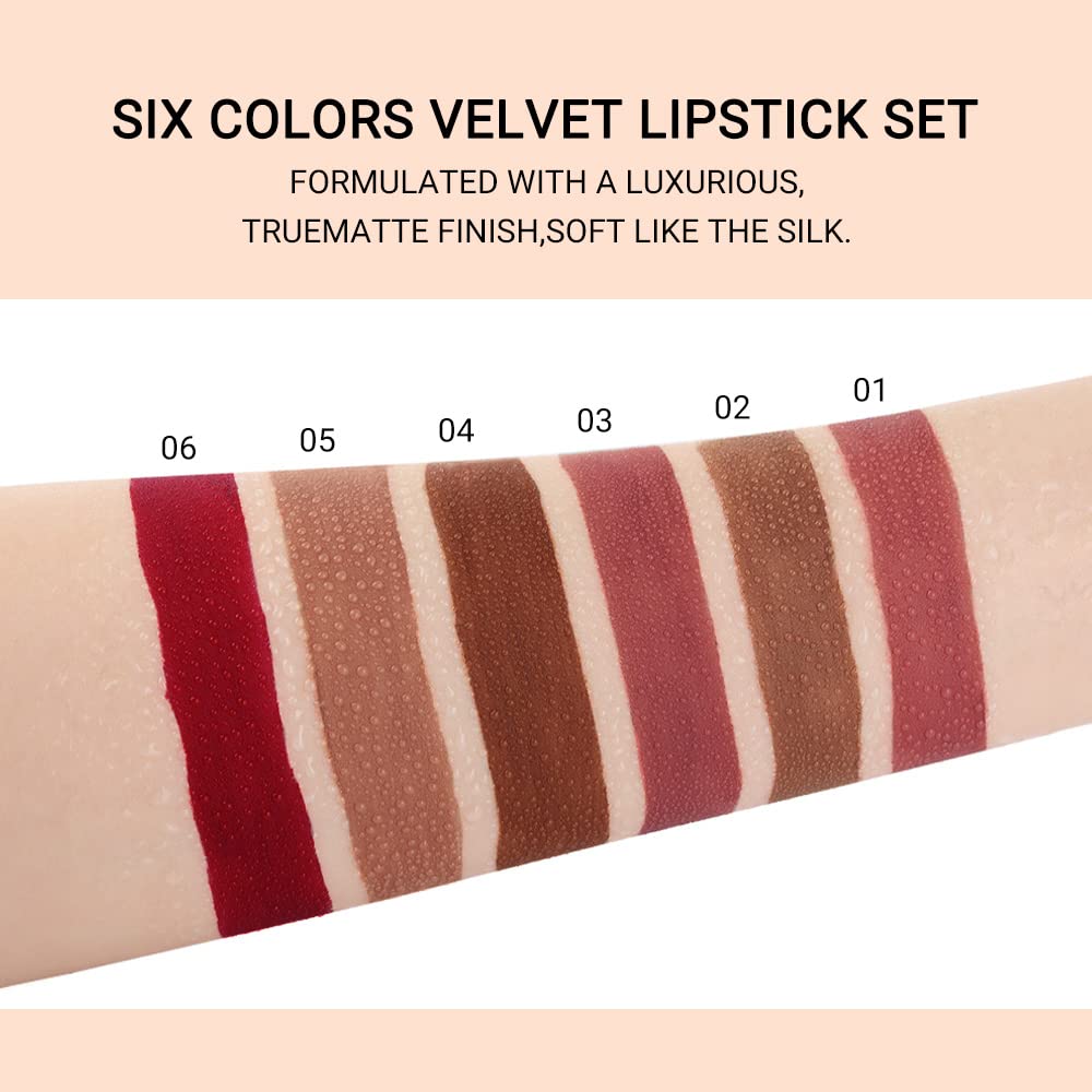 evpct 6Pcs Dark Light Nude Brown Matte Matt Liquid Lipstick Lip Gloss Glossy Set for Black Women, 24 Hour Brown Mauve Red Maroon Silky Velvet Lipstick Lip Liner set labiales matte larga duracion 24 - Image 6