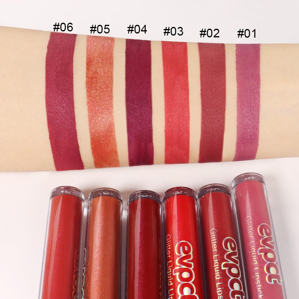 evpct 6Pcs Diamond Lip Gloss Matte to Glitter Liquid Lipstick Waterproof, Metallic Metal Shimmer Liquid Diamond Glitter Sparkle Sparkling Lipstick Lip Gloss Sets for Women Lips Kit, glitter+lipstick - Image 4