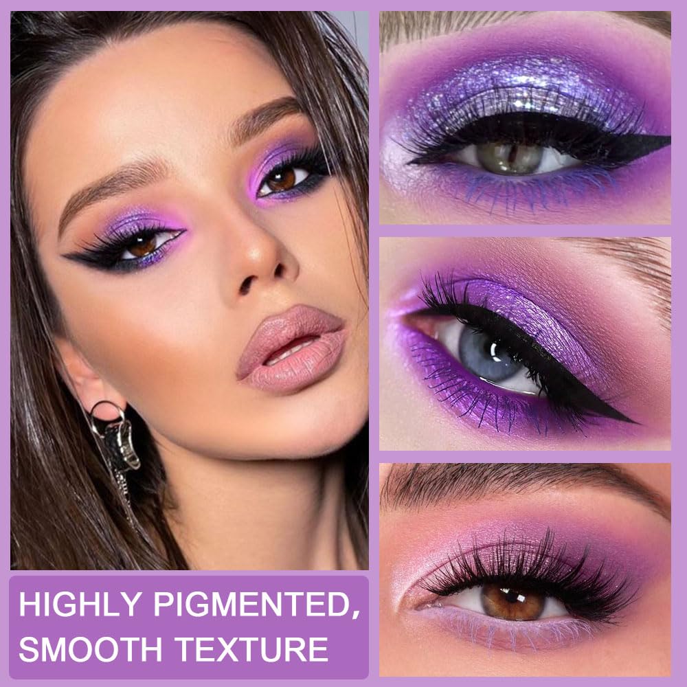 evpct 9 Colors Purple Glitter Eyeshadow Palette, Lavender Violet Purple Pink Glitter Metallic Shimmer Sparkly Eye Shadow Palette Makeup for Older Women Blue Eyes, Waterproof Highly Pigmented Eyeshadow - Image 5