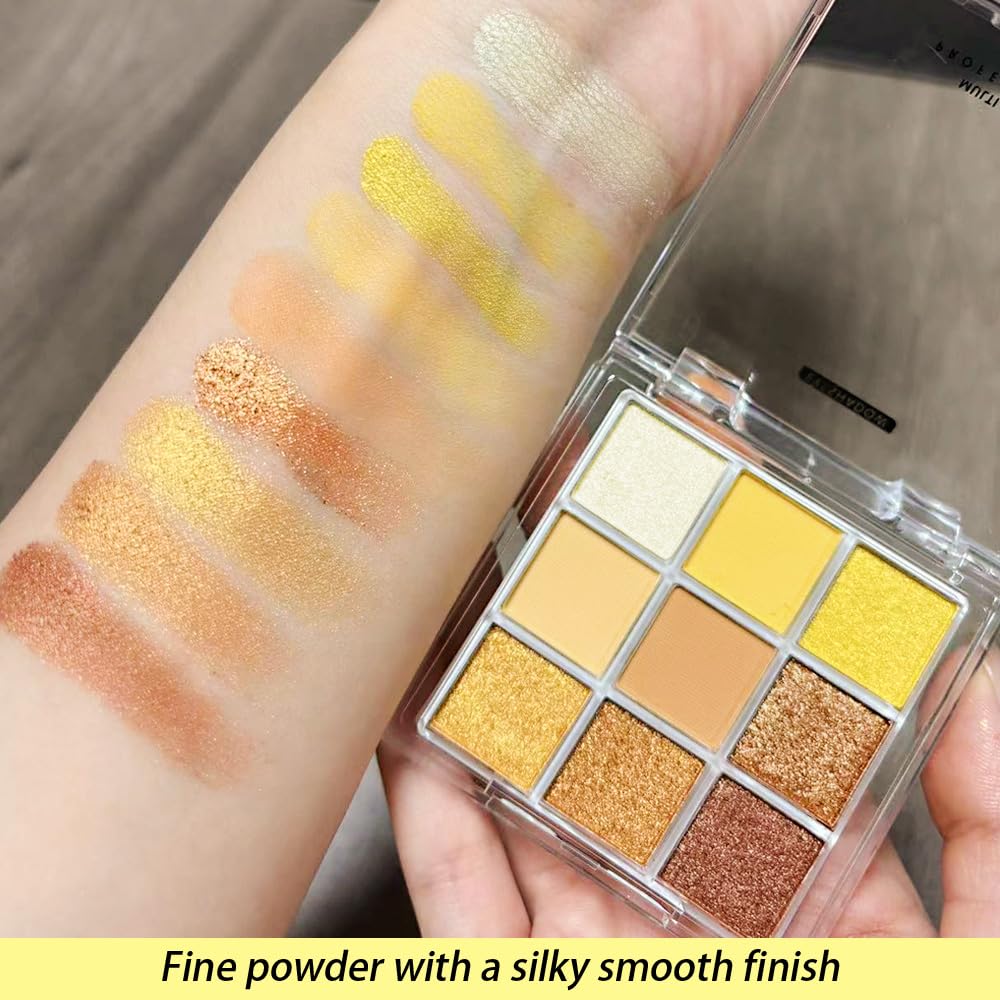 evpct 9 Colors Yellow Gold Bronze Cocoa Maroon Glitter Shimmer Matte Eye Shadow Palette Makeup, Highly Pigmented Waterproof Yellow Gold Bronze Cocoa Maroon Shimmer Sparkling Party Eyeshadow Palette - Image 4