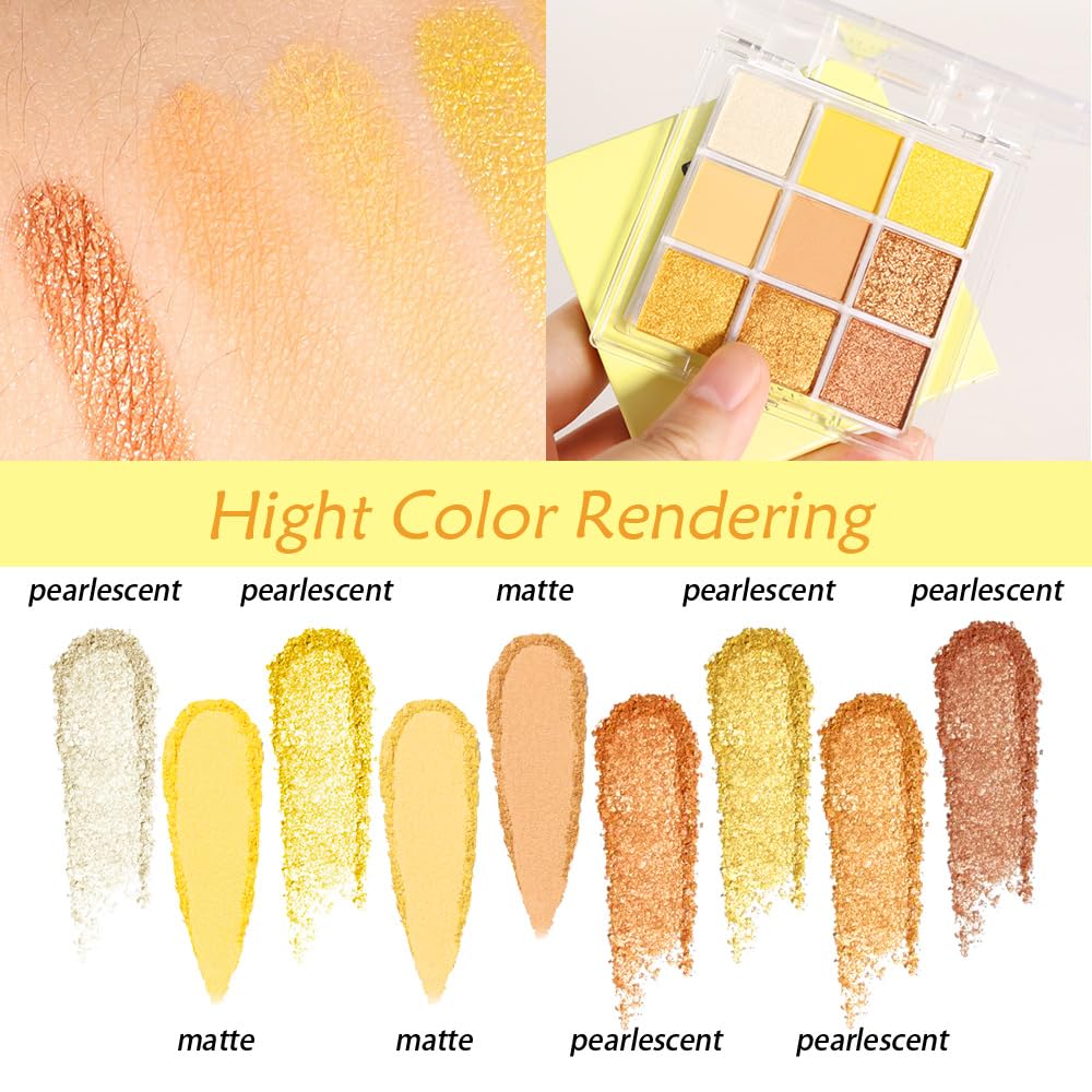 evpct 9 Colors Yellow Gold Bronze Cocoa Maroon Glitter Shimmer Matte Eye Shadow Palette Makeup, Highly Pigmented Waterproof Yellow Gold Bronze Cocoa Maroon Shimmer Sparkling Party Eyeshadow Palette - Image 5