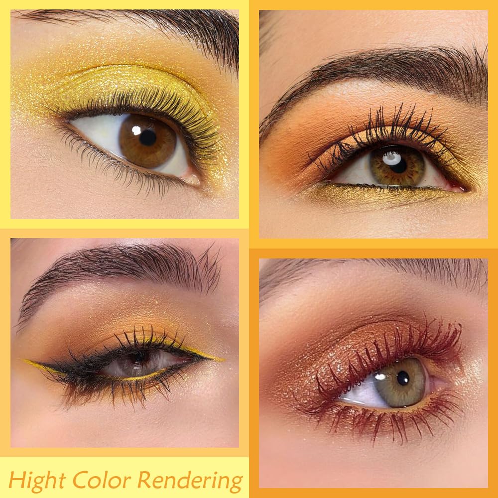 evpct 9 Colors Yellow Gold Bronze Cocoa Maroon Glitter Shimmer Matte Eye Shadow Palette Makeup, Highly Pigmented Waterproof Yellow Gold Bronze Cocoa Maroon Shimmer Sparkling Party Eyeshadow Palette - Image 2