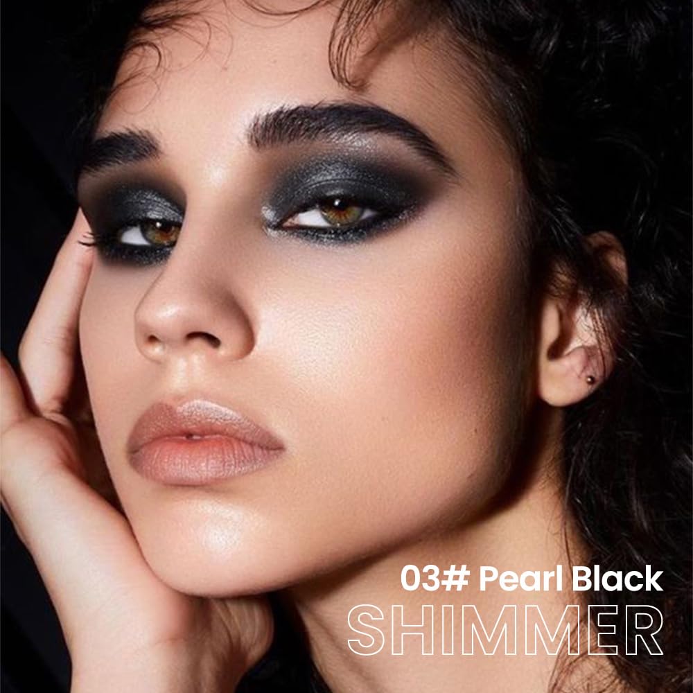 evpct Pearl Black Shimmer Cream Eye Shadow Brightener Sticks Set for Eyes, Black Shimmery Matte Pencil Eye shadow Applicator Stick Pen Palette Makeup Waterproof sombras en crema para ojos 03# - Image 2