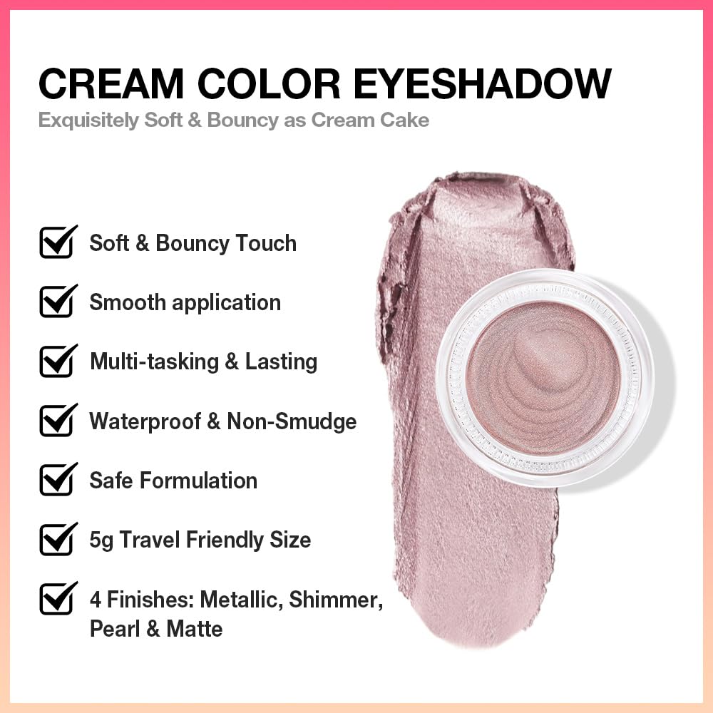 evpct Single Cream Eye Shadow Palette Pot Makeup for older Women, Praline Dusty Pink Mauve Shimmer Glitter Metallic Monochrome Cream to Powder Eyeshadow Palette Eye Brightener, Waterproof Blendable - Image 5