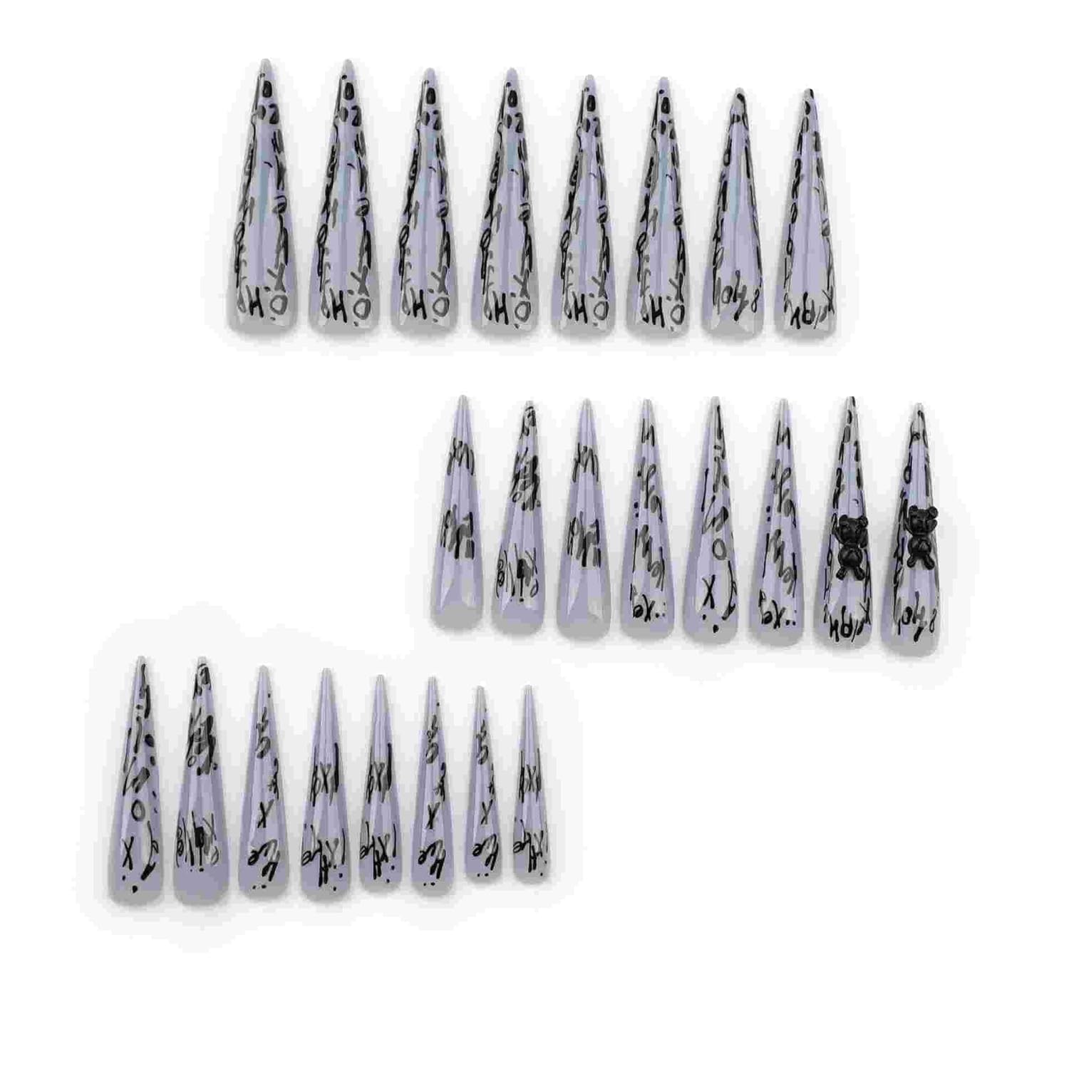 Extra Long Press On Nails with Designs Fake Nails XL Long Nails Grey Acylic Nails for Women and Girls - Image 2