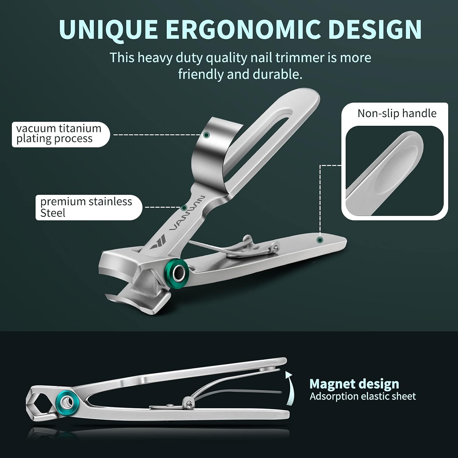 Extra Wide Jaw Stainless Steel Nail Clippers for Thick Nails, Curved Blade, with File - Image 5