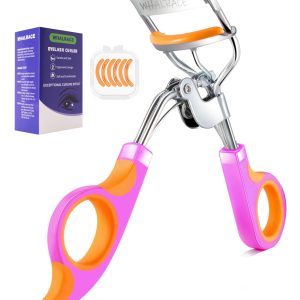 Eye Lash Curler with 6 Extra Replacement Pads, Whalrce Great Curling Effect Premium Lash Curler, Comfortable to Grip -Orange Purple Silver