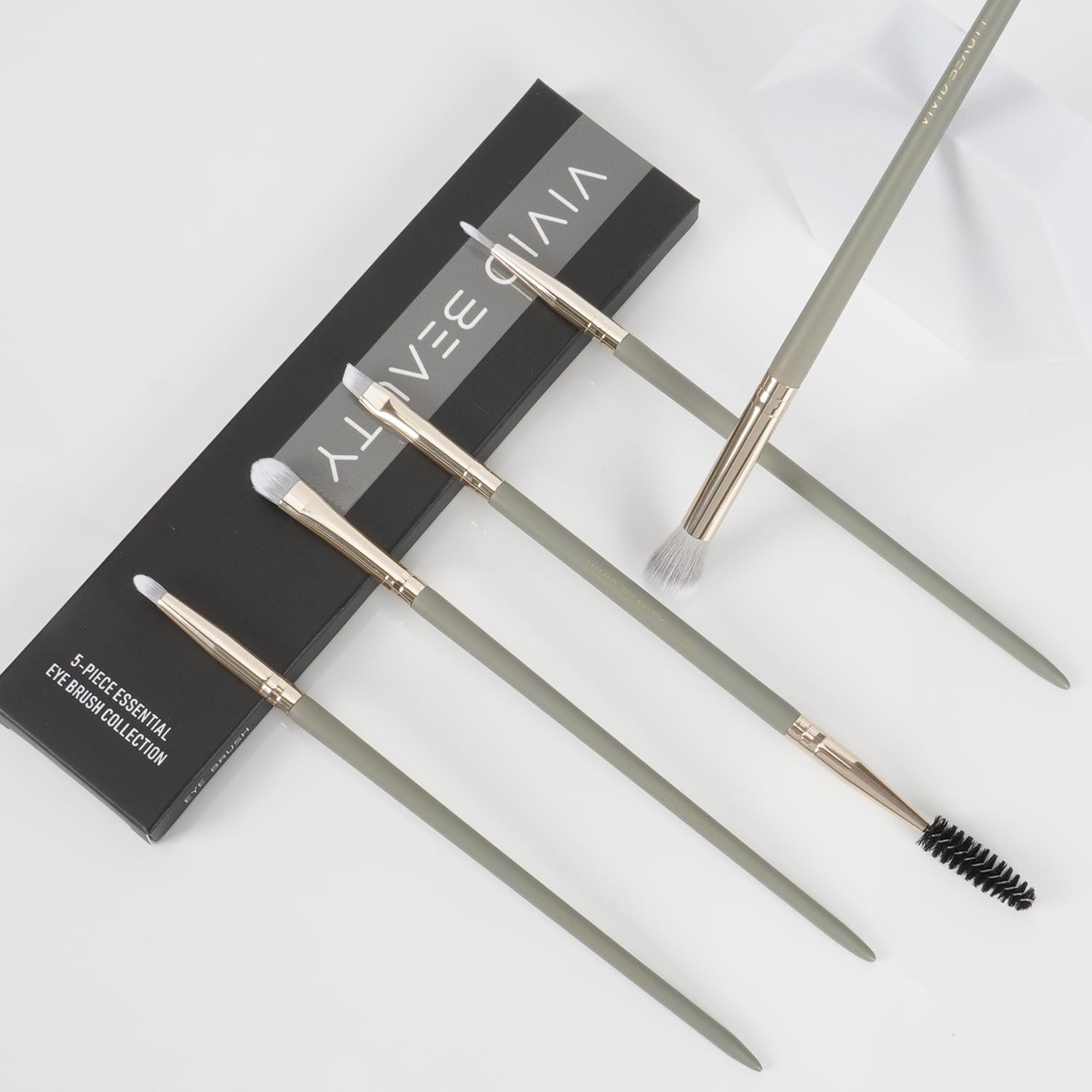 Eye Makeup Brush Set 5pcs - Eyeshadow, Blending, Concealer & Dual-Ended Brow Brushes - Small Travel Make up Tools with Wood Handle & Fluffy Bristles for Natural, Smoky and Glam Eyes Looks (Grey) - Image 6