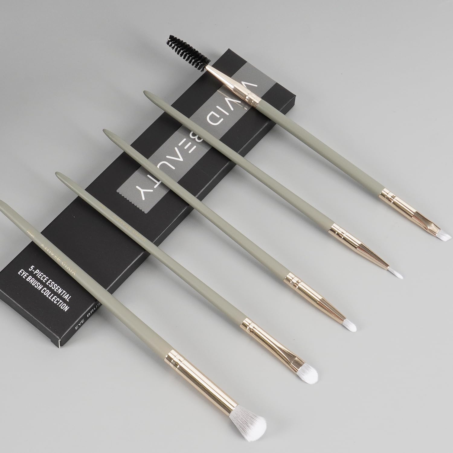 Eye Makeup Brush Set 5pcs - Eyeshadow, Blending, Concealer & Dual-Ended Brow Brushes - Small Travel Make up Tools with Wood Handle & Fluffy Bristles for Natural, Smoky and Glam Eyes Looks (Grey) - Image 7