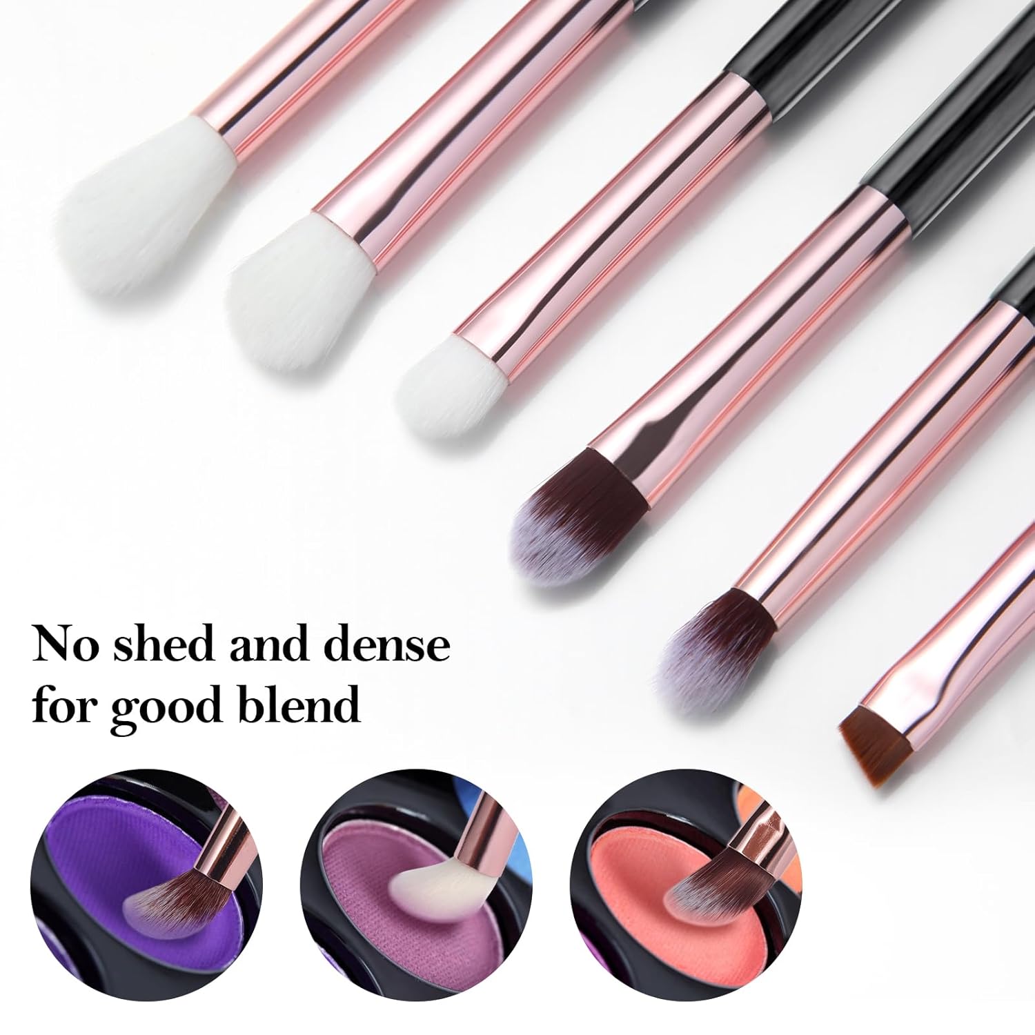 Eye Makeup Brush Set, 6 Pcs Professional Blending Eyeshadow Makeup Brushes for Concealer Eyebrows Eyeliner, Soft Hairs & Wood Handle (black and rose gold)… - Image 3