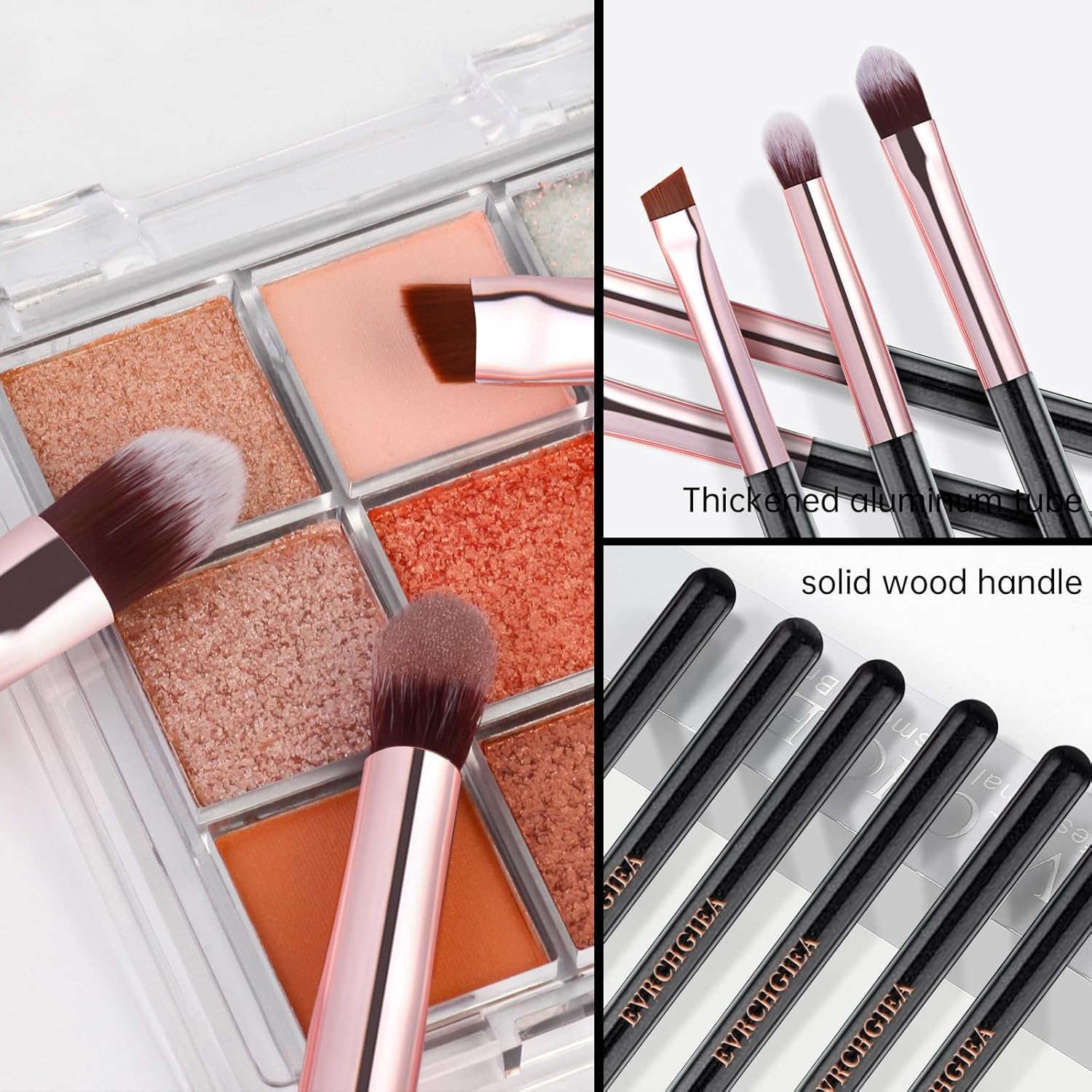 Eye Makeup Brush Set, 6 Pcs Professional Blending Eyeshadow Makeup Brushes for Concealer Eyebrows Eyeliner, Soft Hairs & Wood Handle (black and rose gold)… - Image 6