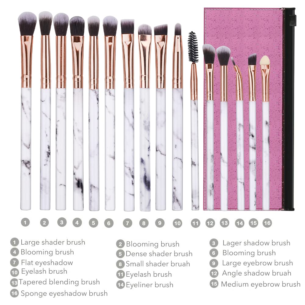 Eye Makeup Brushes DUAIU 16Pcs Eyeshadow brushes Eyebrow Eyeliner Blending Brush Premium Synthetic & Marble Handle Brushes sets with Pink Cosmetic Bag - Image 4