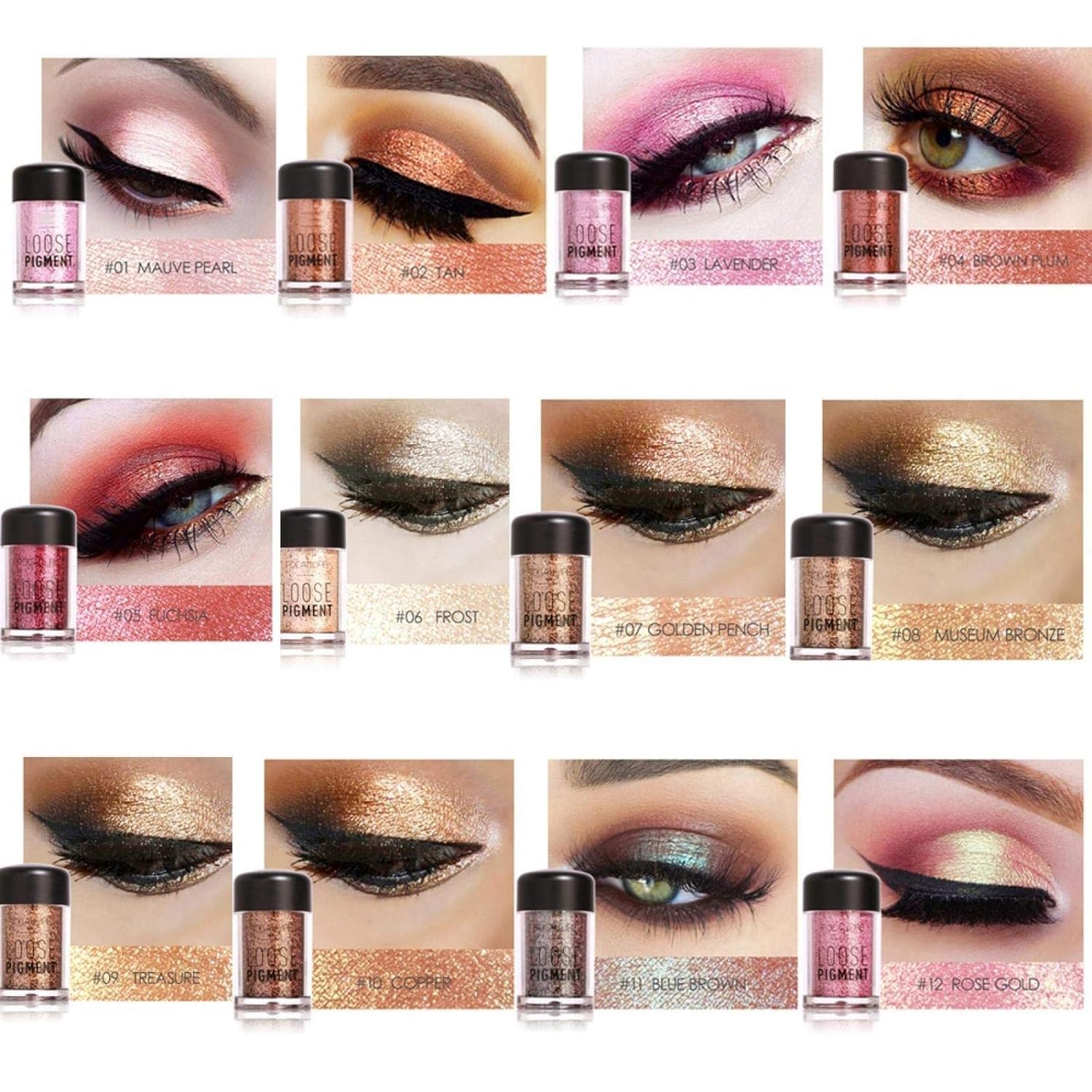 Eye Shadow, Eyes Pigment Powder, Loose Glitter for Eyeshadow, 12 Colors Glitter Eyeshadow Beauty Eyes Long Lasting Makeup Cosmetics for Women (#12) - Image 2