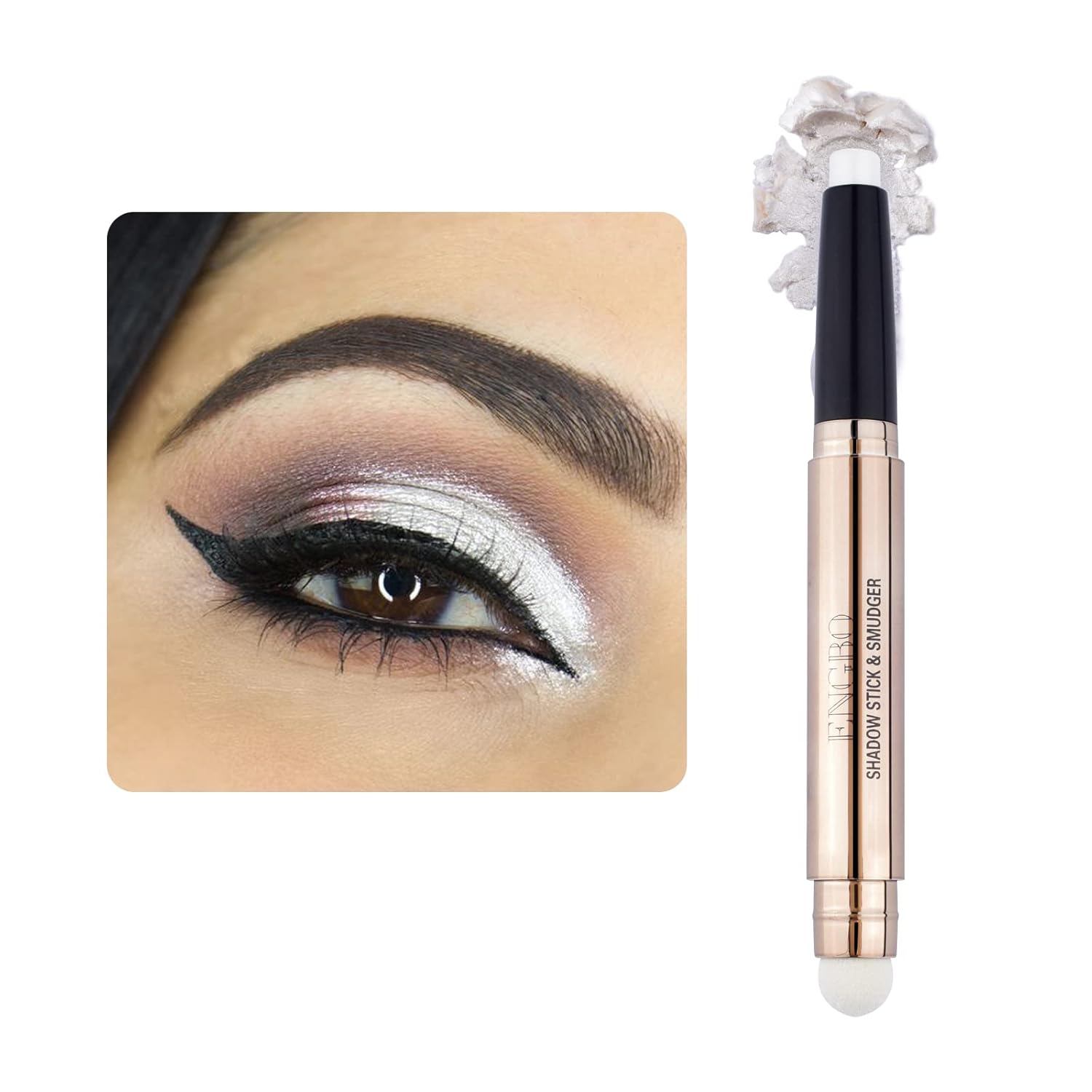Eye-Shadow Stick Makeup Cosmetics Eye Brightener Stick, Rotatable Cream Eye Shadow Pencil, Glitter Shimmer Eyeshadow Stick with Soft Brush for Eye Makeup (01# Pearl White Shimmer)