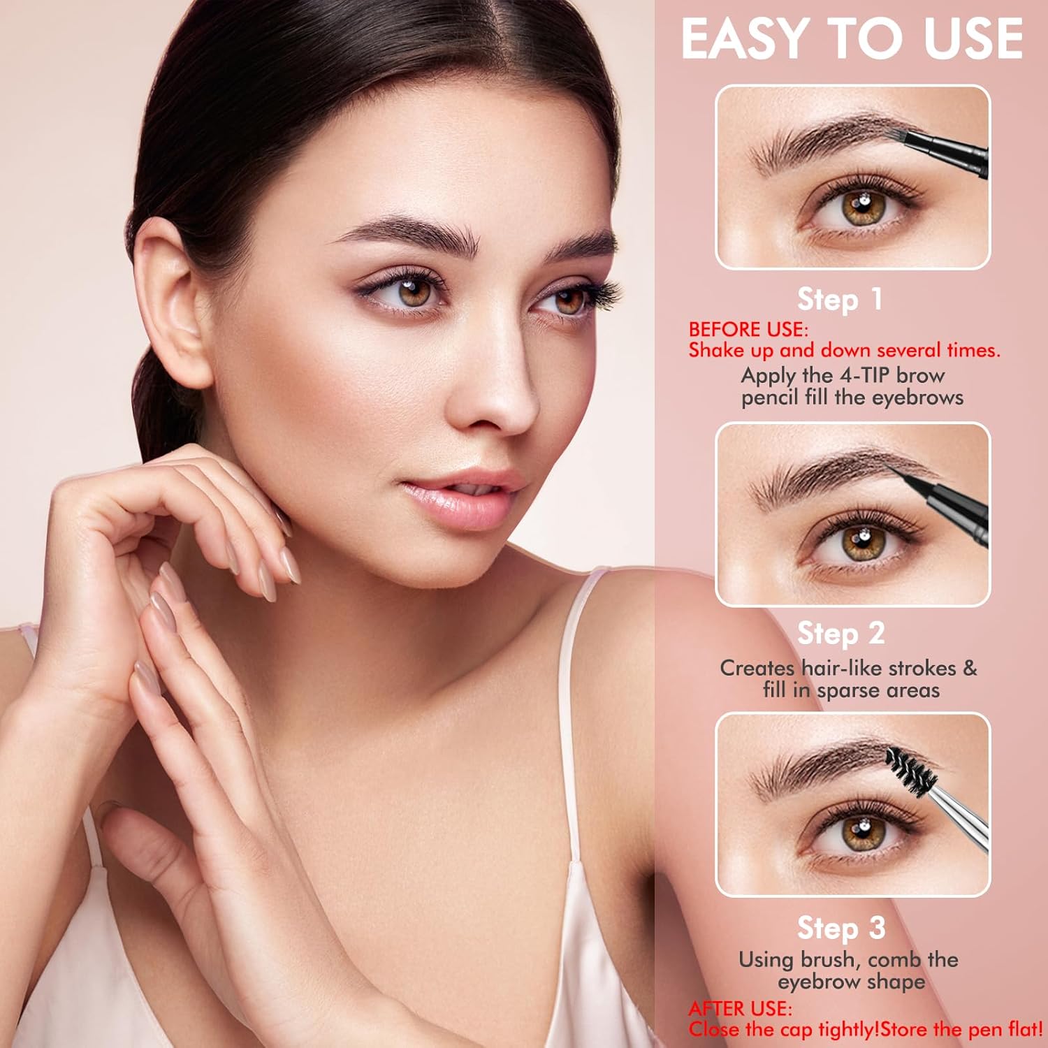 Eyebrow Pen,2-in-1 Waterproof Eyebrow Pencil with 4 Tip Microblading Brow Pen and Ultra-Precise Brow Pencil,with Dual-ended Eyebrow Brush,Eyebrow Makeup for Natural Looking - Soft Brown - Image 7