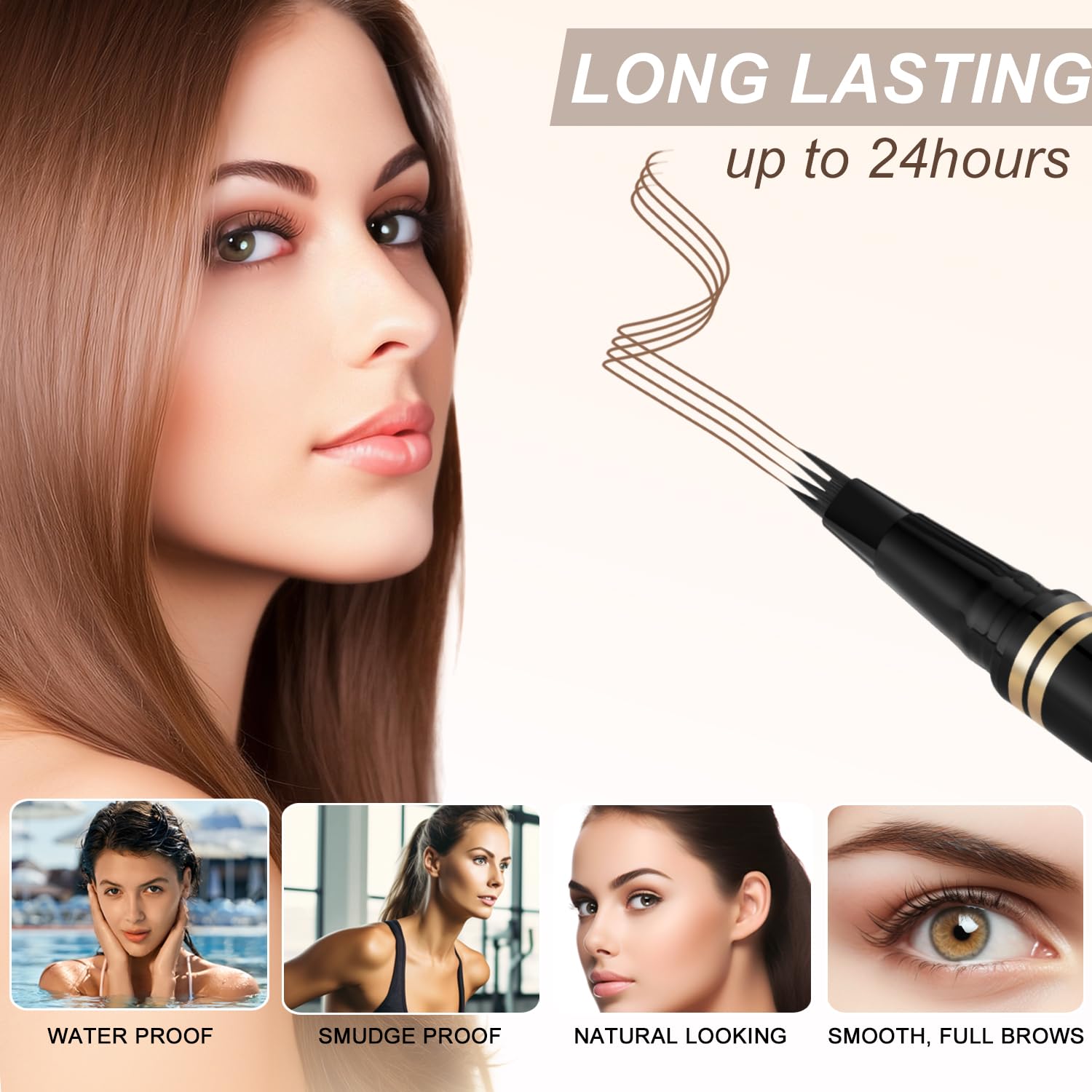 Eyebrow Pen,2-in-1 Waterproof Eyebrow Pencil with 4 Tip Microblading Brow Pen and Ultra-Precise Brow Pencil,with Dual-ended Eyebrow Brush,Eyebrow Makeup for Natural Looking - Soft Brown - Image 3