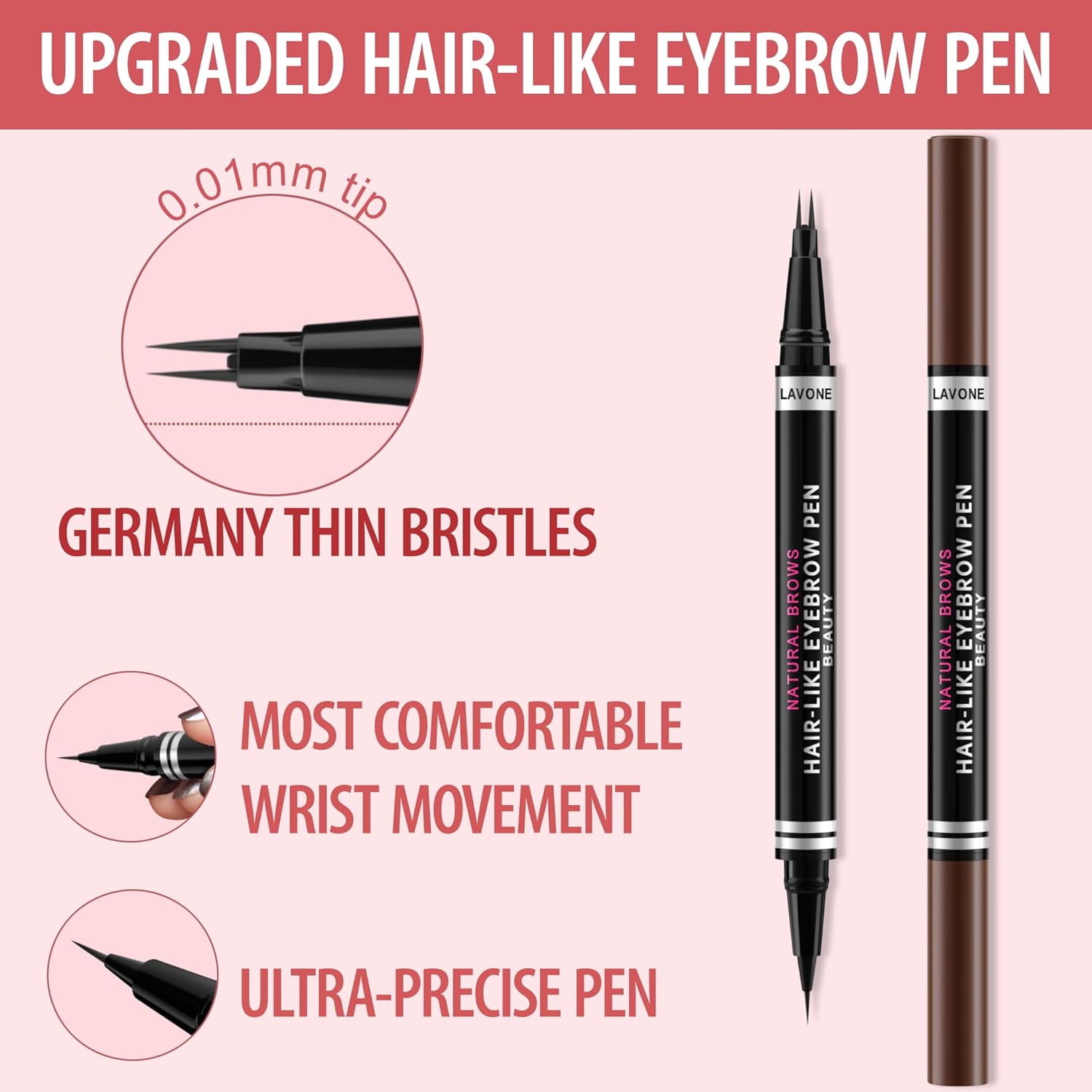 Eyebrow Pencil, 2-in-1 Waterproof Eyebrow Pen, with 2 Tip Microblading Eyebrow Pencil and Ultra-Precise Brow Pencil, with Eyebrow Brush, Eyebrow Pencils for Women, Natural Hair-Like Brows - Ash Brown - Image 2