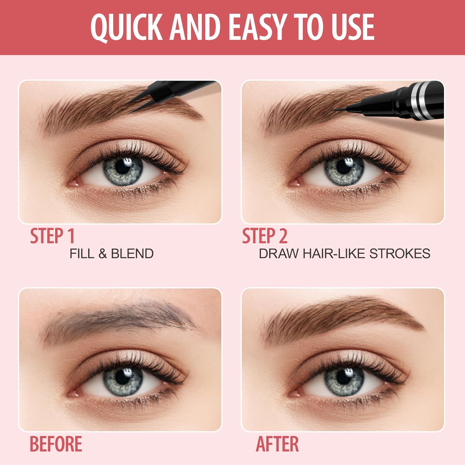 Eyebrow Pencil, 2-in-1 Waterproof Eyebrow Pen, with 2 Tip Microblading Eyebrow Pencil and Ultra-Precise Brow Pencil, with Eyebrow Brush, Eyebrow Pencils for Women, Natural Hair-Like Brows - Ash Brown - Image 7