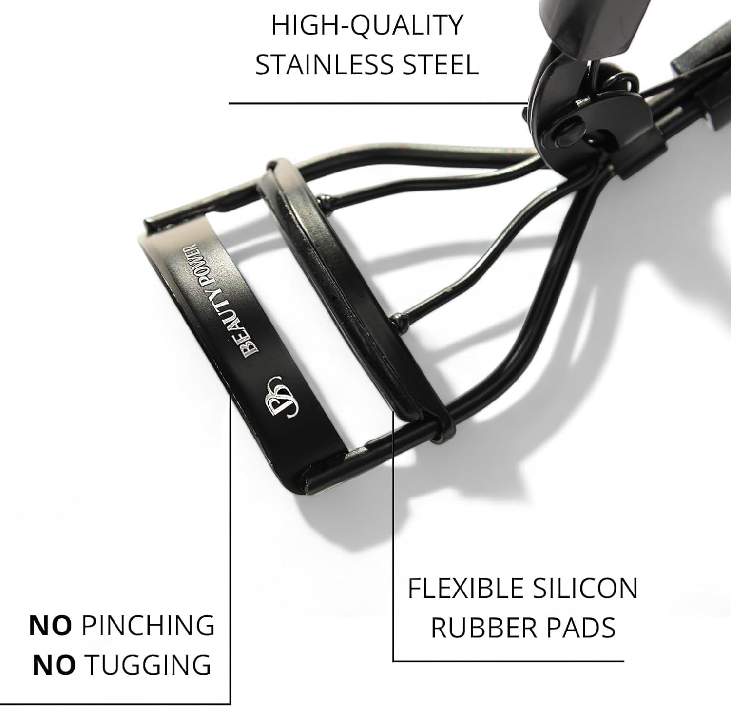 Eyelash Curler - Precision Lash Lift in Seconds with 5 Replacement Pads, Eyebrow Brush & Satin Travel Bag - Gentle & Safe, German Stainless Steel for Perfect Extra Curls - Gift (Black) - Image 2