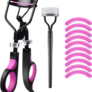 Eyelash Curler with Comb, qiipii Professional Lash Curlers metal Eyelashes Comb Seperator Eyelash Mascara Applicator Tool Kit for Women with 10 Replacement Silicone Refills Pads for Home & Travel Uses