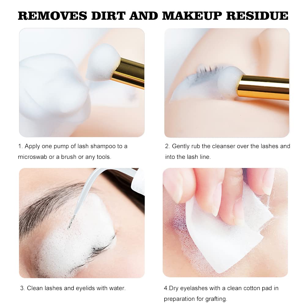 Eyelash Extension Cleanser 50 ml + Brushes + Rinse Bottle Eyelid Foaming Cleanser, Lash Foam Shampoo for Extensions and Natural Lashes, Makeup Remover For Salon and Home Use - Image 6