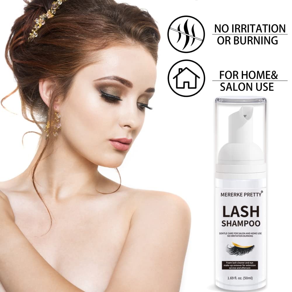 Eyelash Extension Cleanser 50 ml + Brushes + Rinse Bottle Eyelid Foaming Cleanser, Lash Foam Shampoo for Extensions and Natural Lashes, Makeup Remover For Salon and Home Use - Image 2