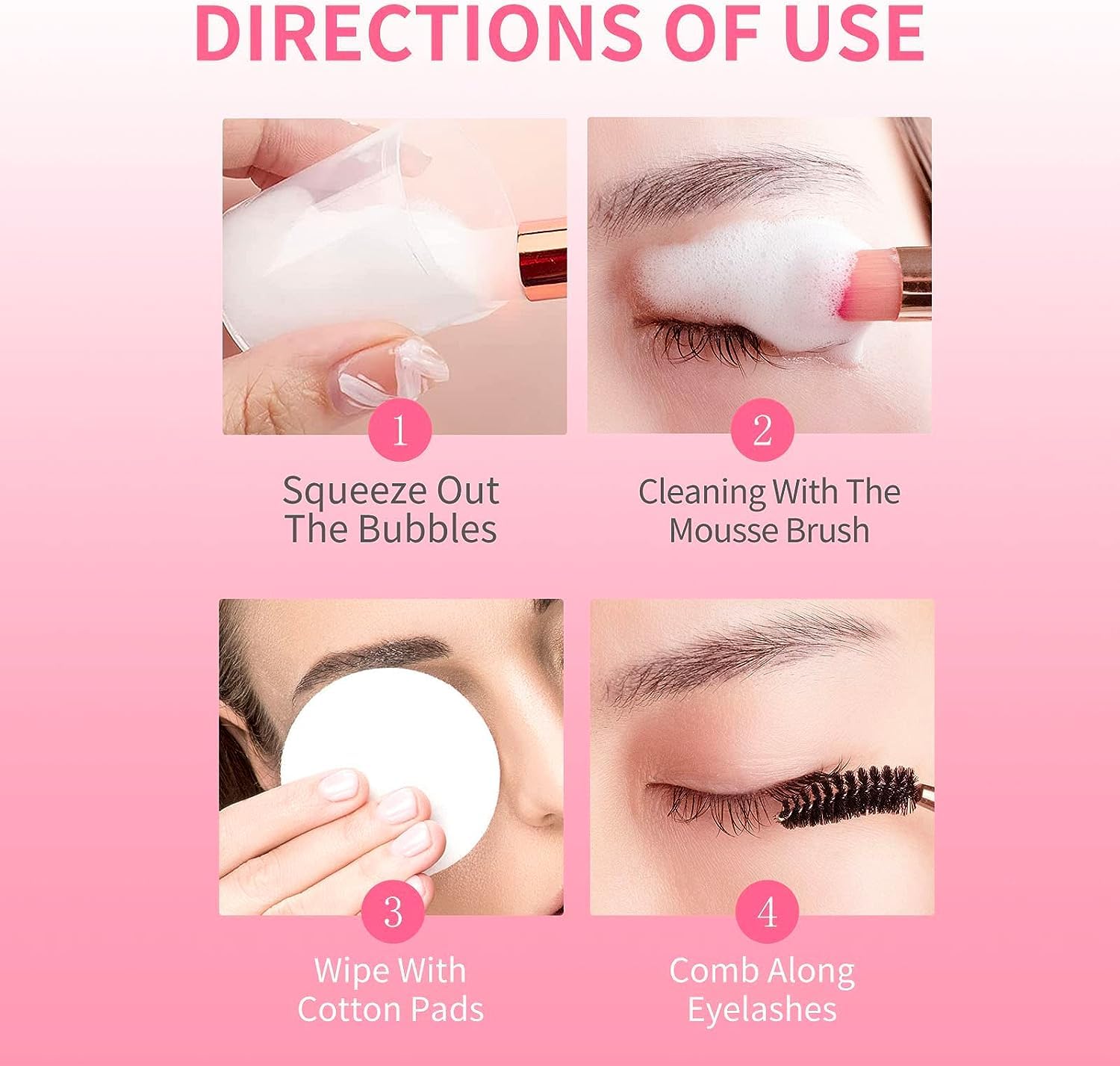 Eyelash Extension Cleanser, BREYLEE Upgraded Eyelash Extension Shampoo 60ML+Mascara Wand+Brush Eyelash Foam Cleanser For Extensions and Natural Lashes - Image 6