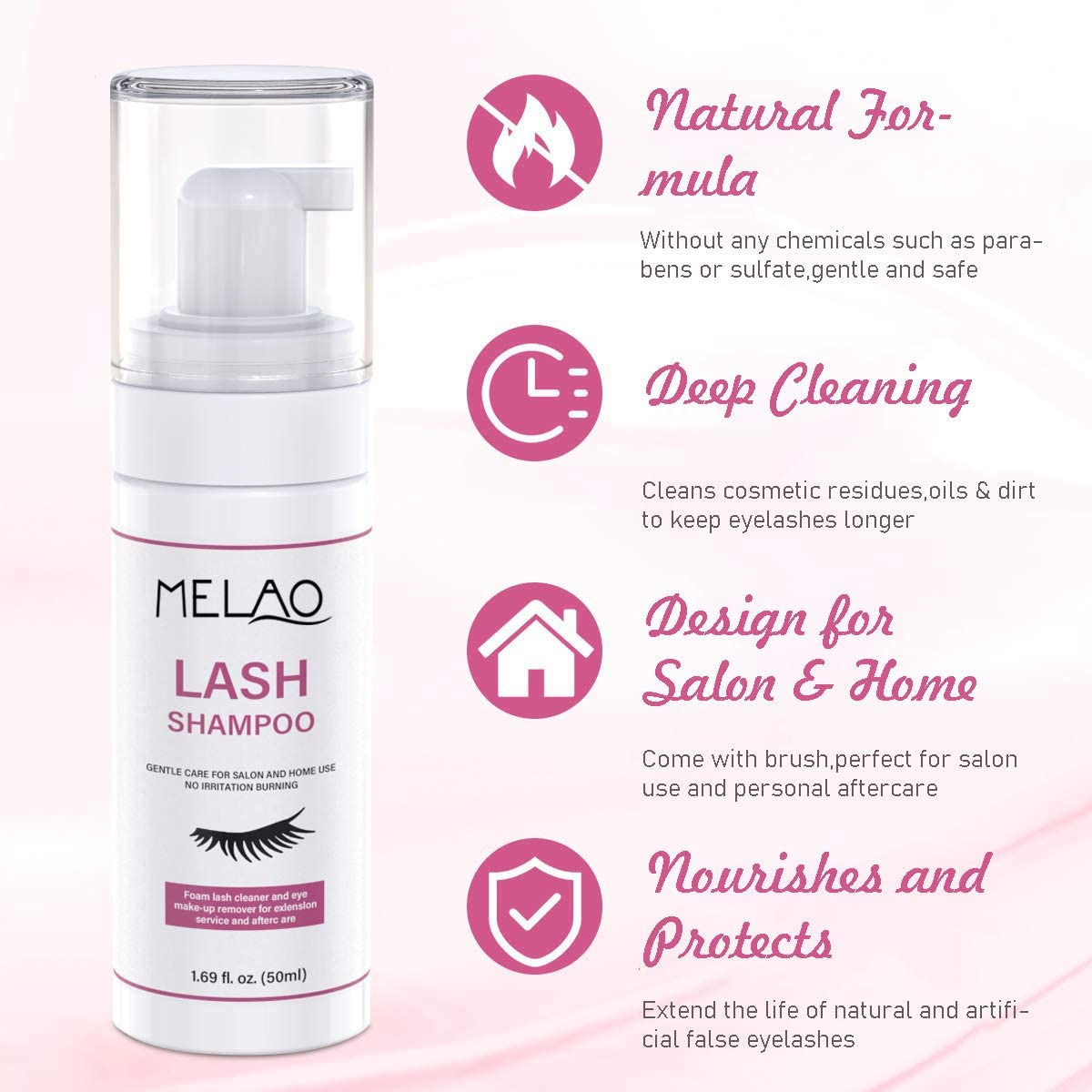 Eyelash Extension Cleanser Eyelid Foaming Cleanser Lash Foam Shampoo for Extensions, Oil, Paraben & Sulfate Free,100% Safe for Natural Lashes, Non-Irritating, Perfect for Professional Salon 1.69fl.oz - Image 2