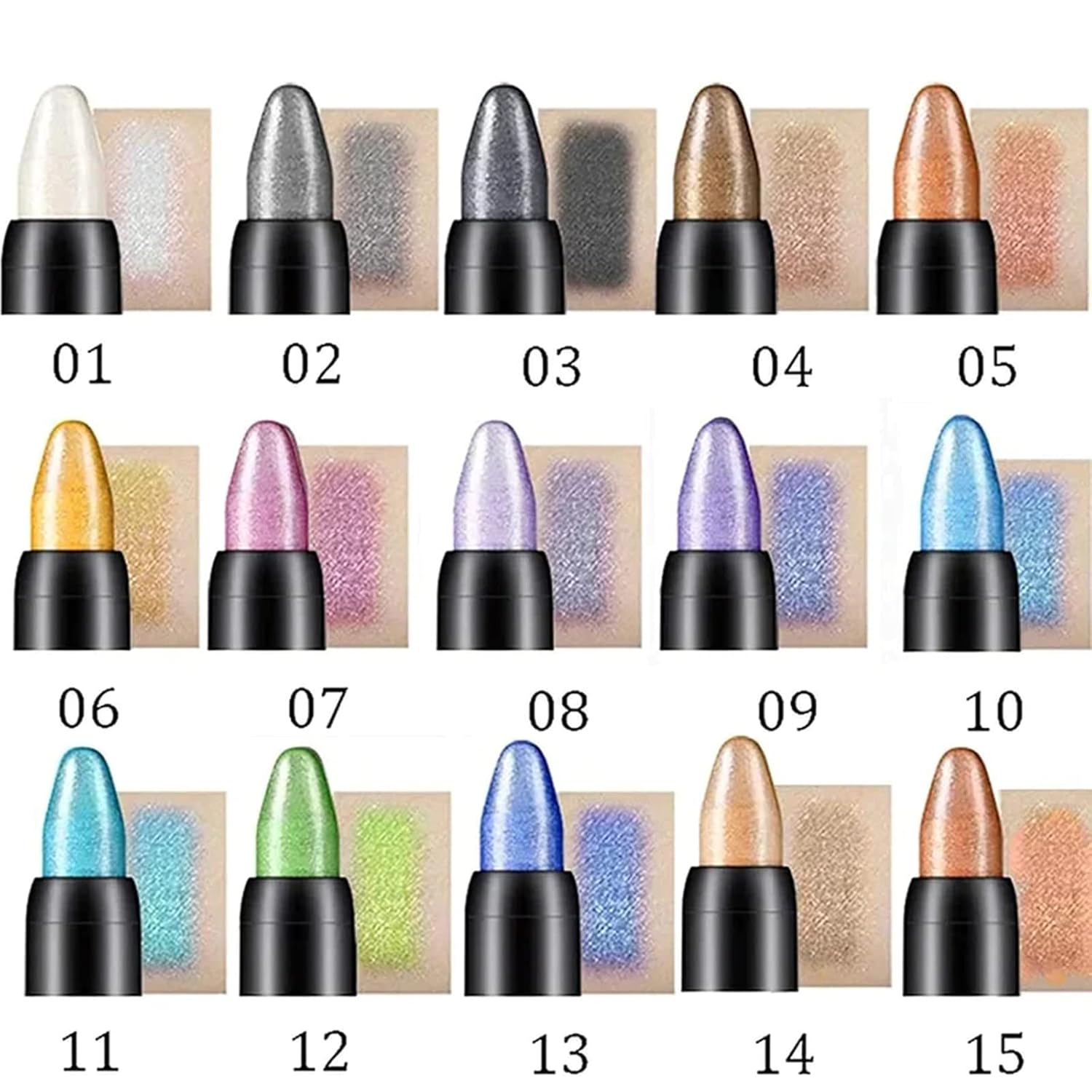 Eyelid Color Eyeshadow Pencil, 15 Color Set - Waterproof Glitter Eye Shadow Eyeliner Pen for Women, Metallic Eyeliner Kit, Pearl Eyeliner - Image 4
