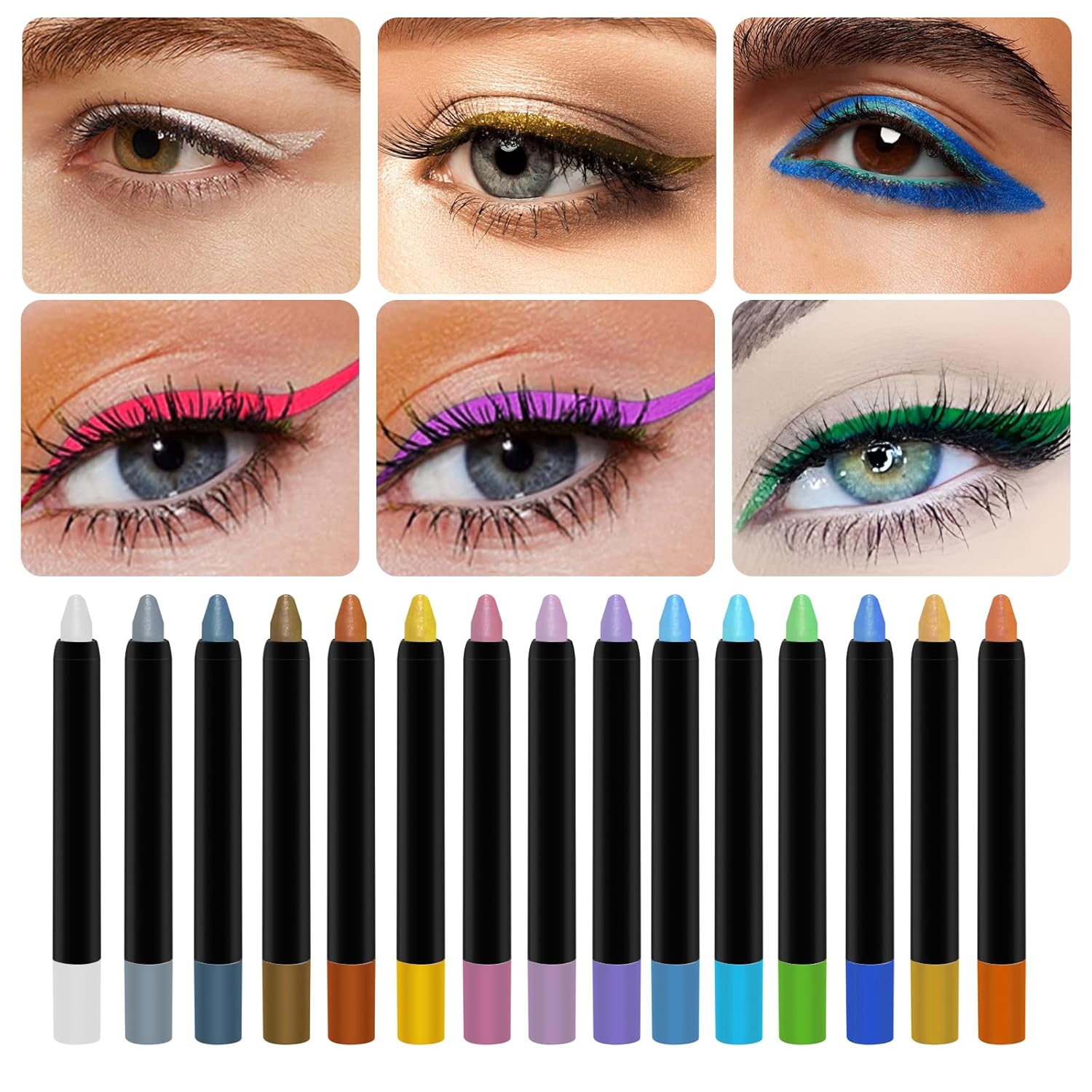 Eyelid Color Eyeshadow Pencil, 15 Color Set - Waterproof Glitter Eye Shadow Eyeliner Pen for Women, Metallic Eyeliner Kit, Pearl Eyeliner