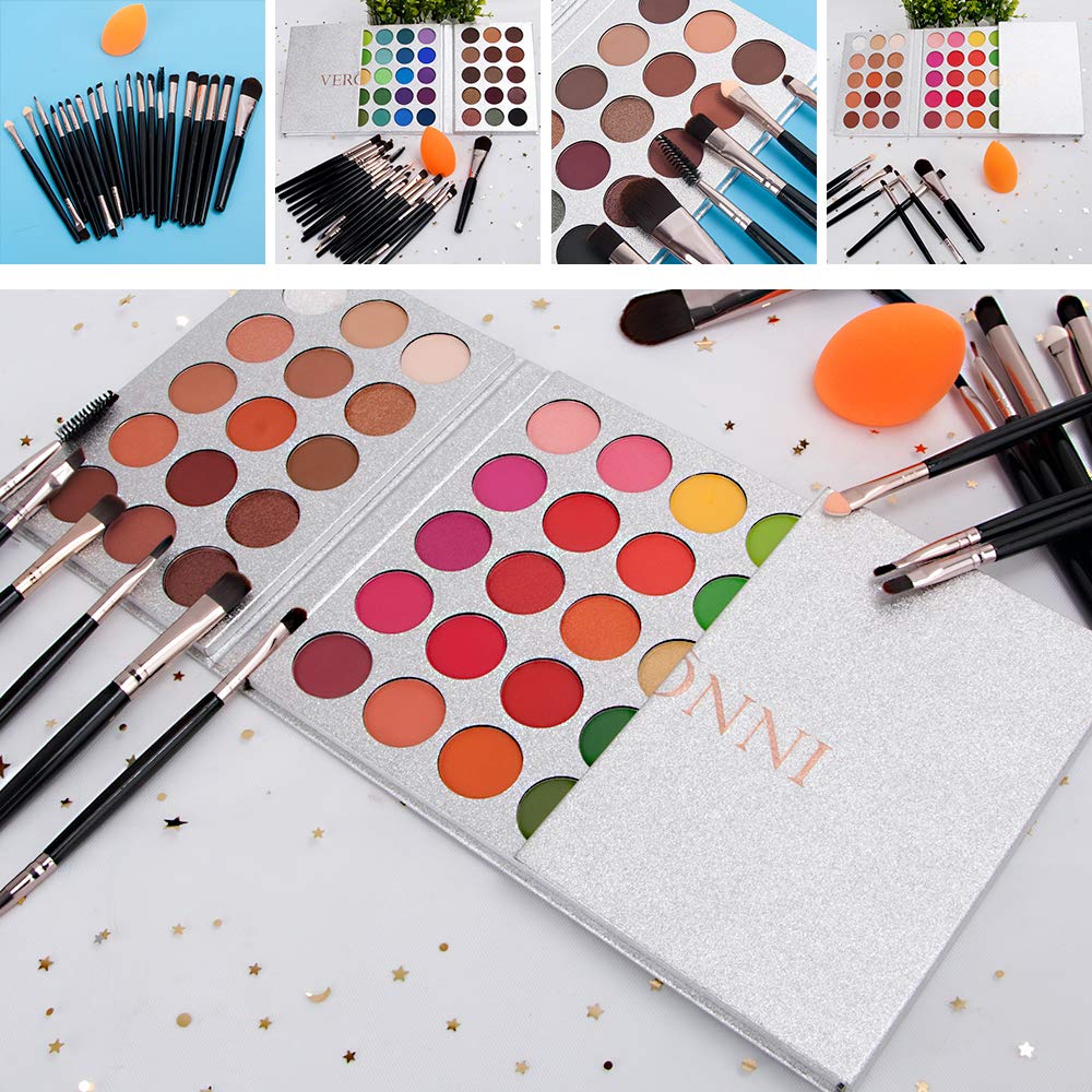 Eyeshadow Palette 65 Colors + 20pcs Makeup Brushes Set + Sponge Blender Sweatproof Pigmented Matte Shimmer Metallic Blendable Soft Pressed Powder Eye Shadow Makeup Palette - Image 2