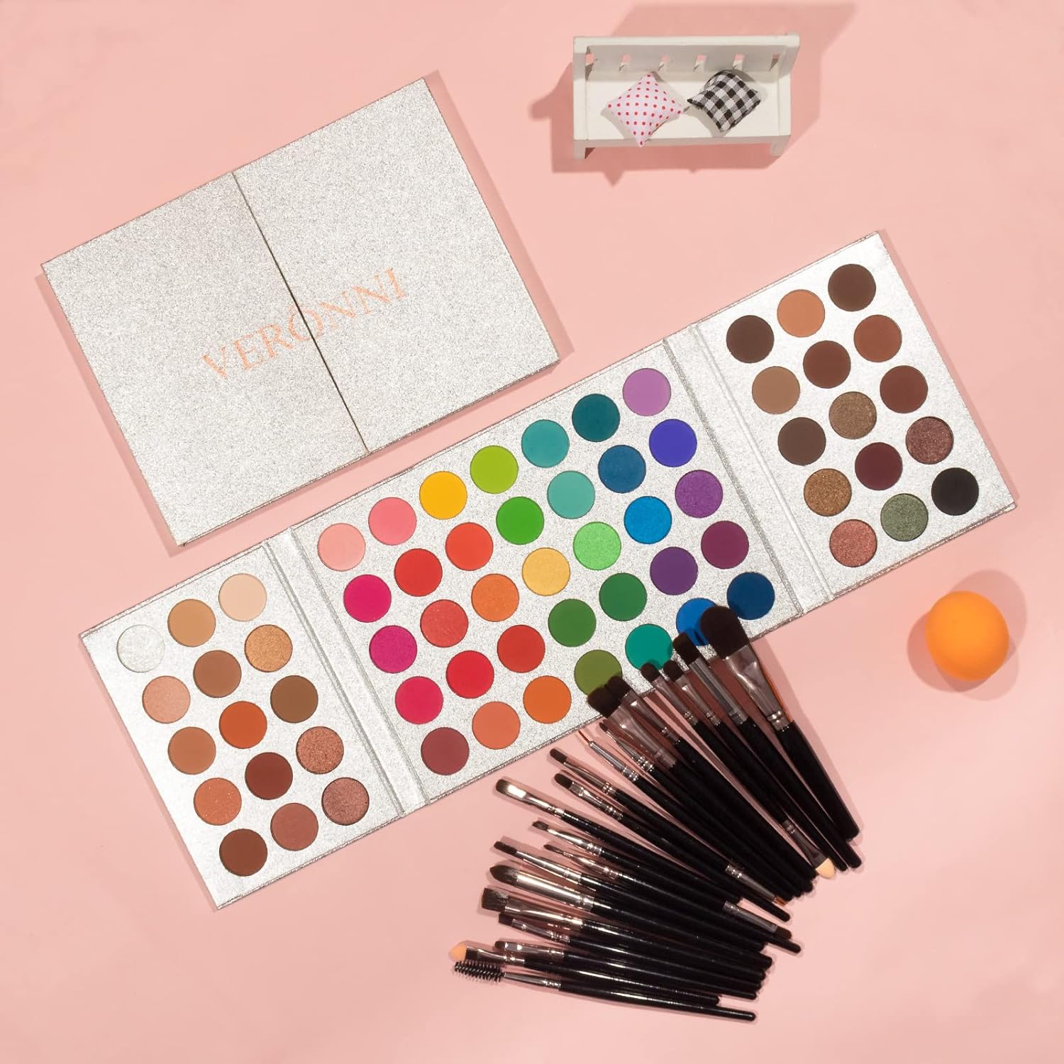 Eyeshadow Palette 65 Colors + 20pcs Makeup Brushes Set + Sponge Blender Sweatproof Pigmented Matte Shimmer Metallic Blendable Soft Pressed Powder Eye Shadow Makeup Palette - Image 8