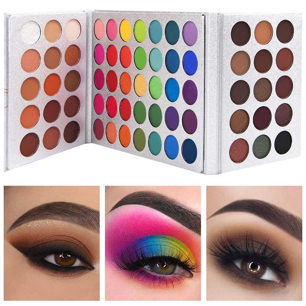 Eyeshadow Palette 65 Colors + 20pcs Makeup Brushes Set + Sponge Blender Sweatproof Pigmented Matte Shimmer Metallic Blendable Soft Pressed Powder Eye Shadow Makeup Palette - Image 6