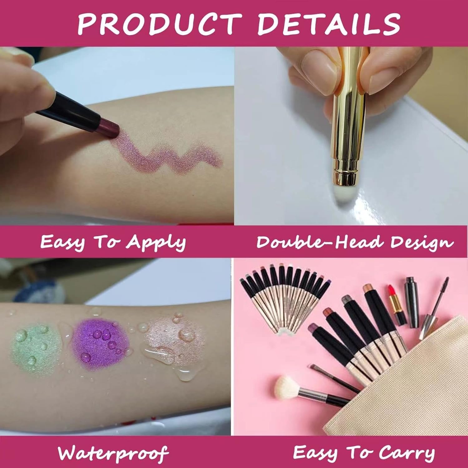 12 Color Glitter Eyeshadow Stick Palette Metallic Matte Shimmer Cream Eye Shadow Pencil - Image 3