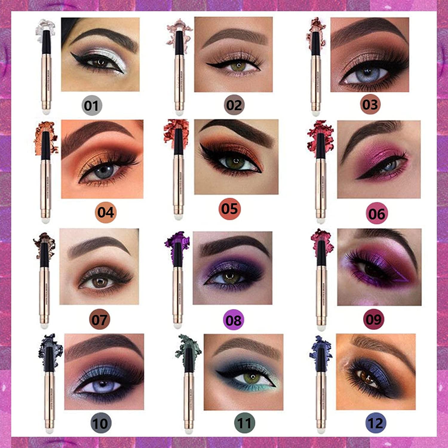 12 Color Glitter Eyeshadow Stick Palette Metallic Matte Shimmer Cream Eye Shadow Pencil - Image 6