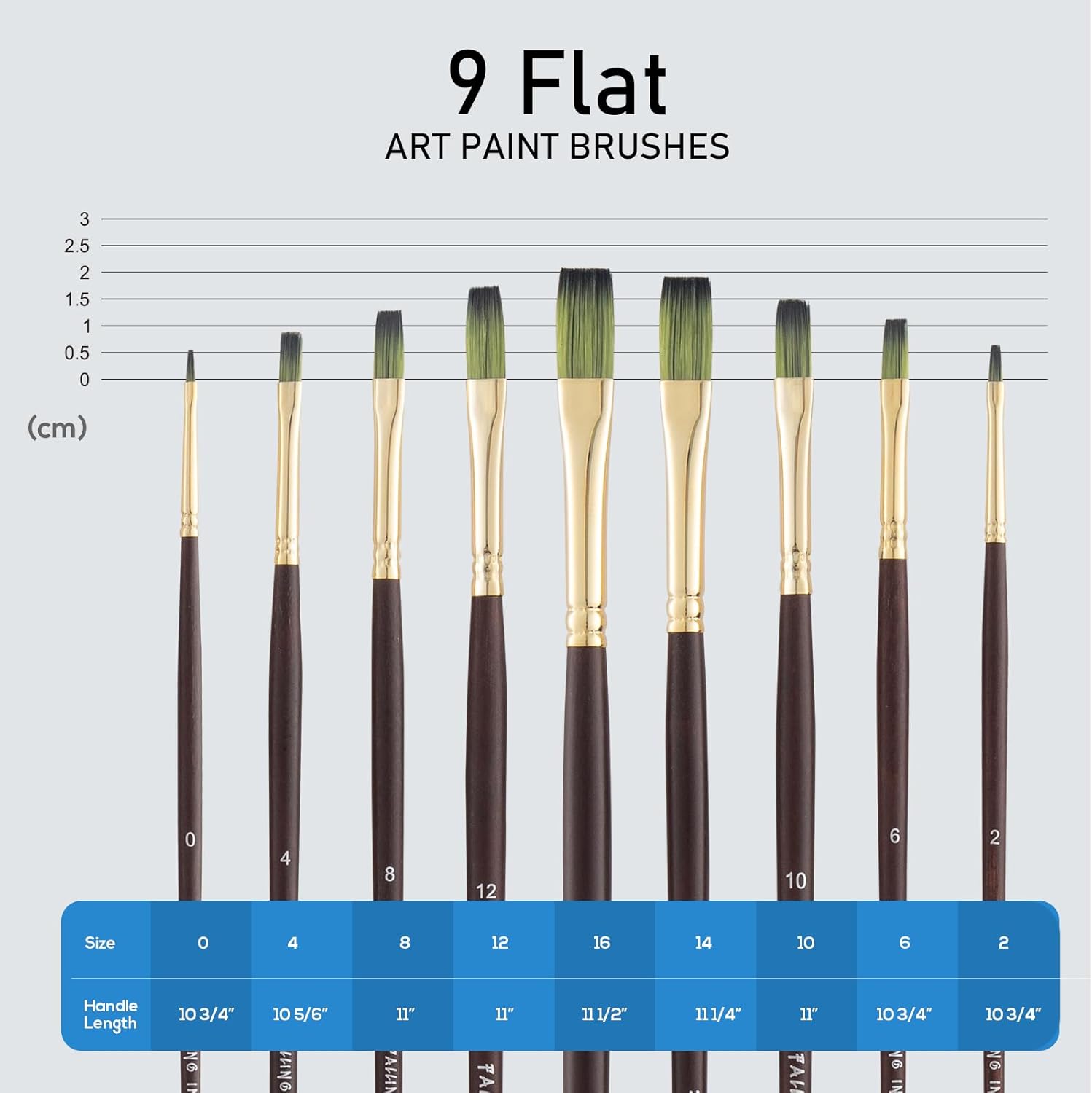 Falling in Art 9 PCS Flat Brushes Set, Professional Nylon Paint Brushes, Long Handle Artist Brush for Watercolor, Acrylic, and Oil Painting - Image 2