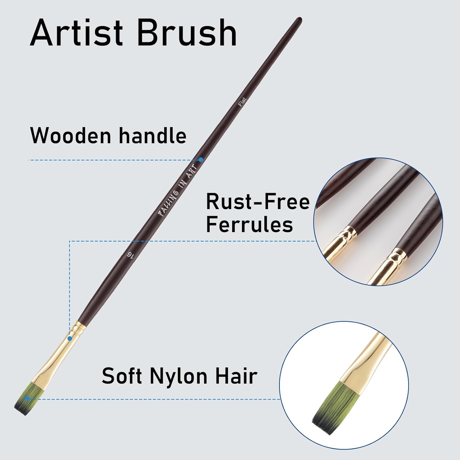 Falling in Art 9 PCS Flat Brushes Set, Professional Nylon Paint Brushes, Long Handle Artist Brush for Watercolor, Acrylic, and Oil Painting - Image 4