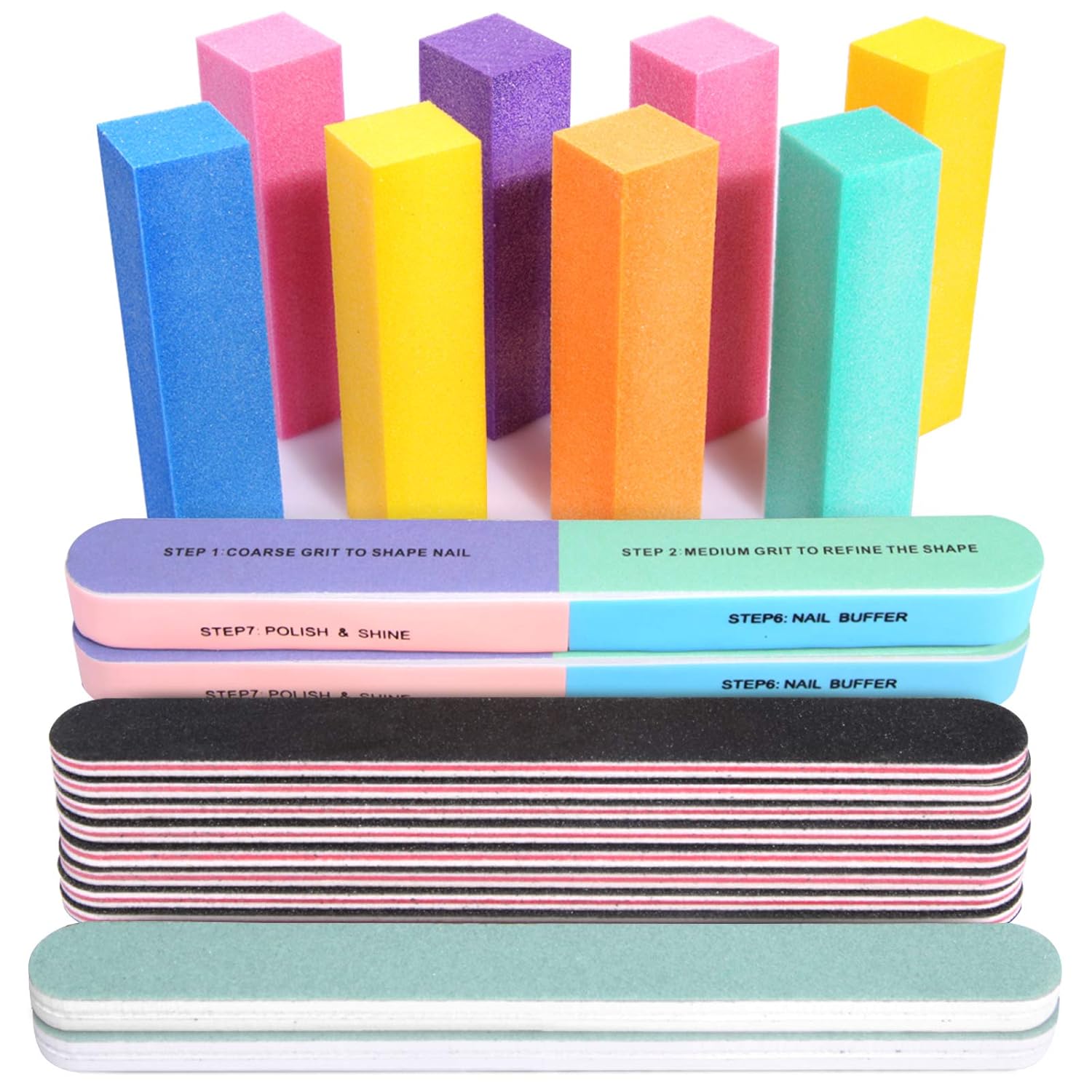 FANDAMEI Nail Files and Buffers, 20PCS Professional Manicure Tools Kit. Rectangular Buffer Block & 100/180 Grit Nail File, 7 Way Nail File & Nail Polishing Buffer. Nail Care Tool