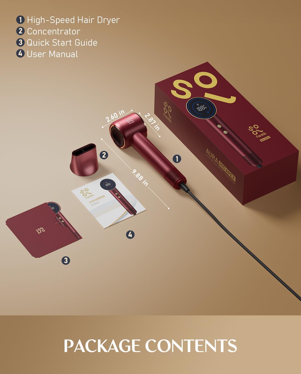 FanttikSolo SonicDry H10 APEX High-Speed Hair Dryer, 56dB Low-Noise, 0.74lb Ultra-Light Blow Dryer, 80% Faster Drying with 110,000 RPM Brushless Motor, Ionic Tech for Home, Travel, Salon - Red - Image 9