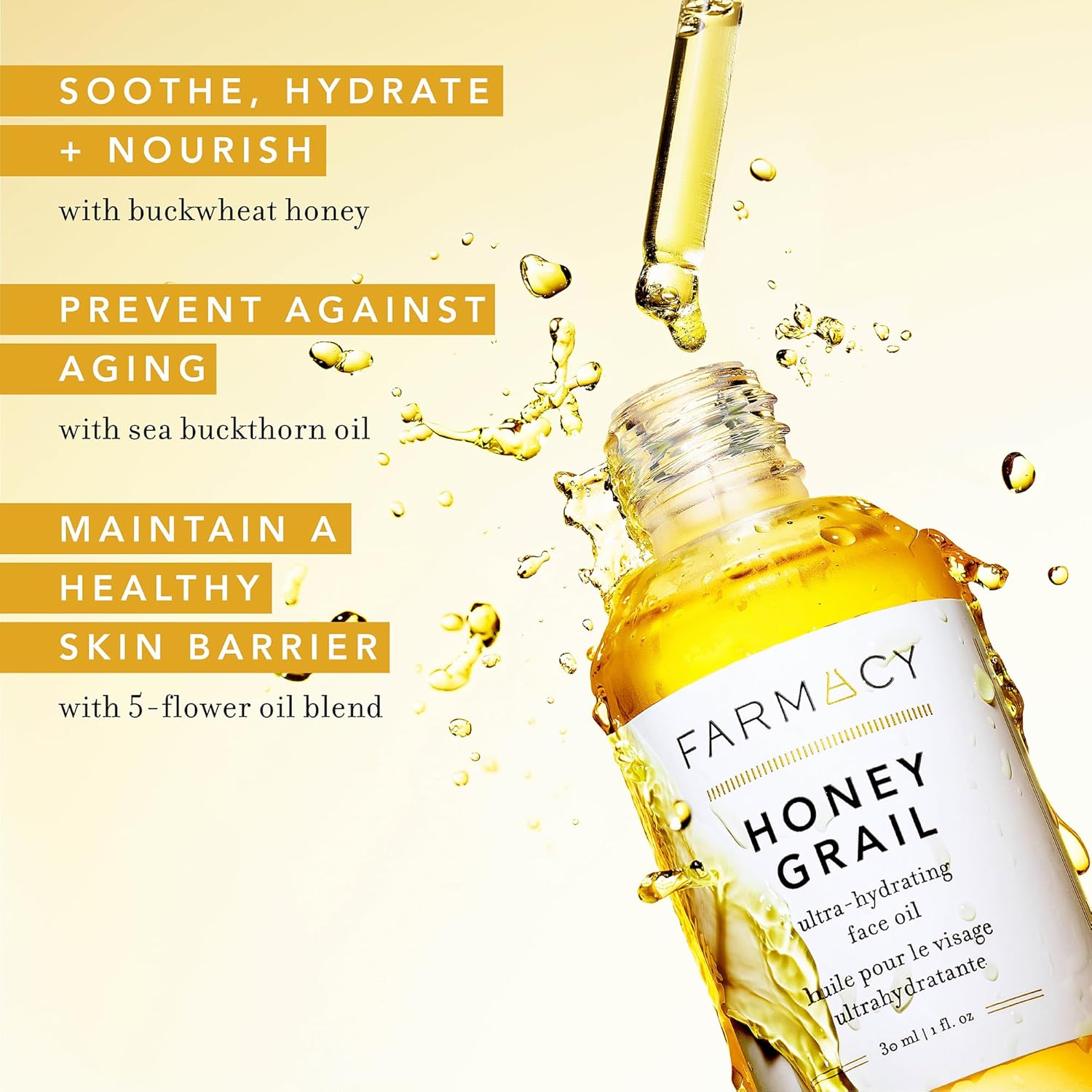 Farmacy Hydrating Face Oil - Honey Grail Nourishing Oil for Skin & Hair - Infused with Sea Buckthorn Oil, Rosehip Oil & Buckwheat Honey to Moisturize & Maintain a Healthy Skin Barrier (30ml) - Image 2