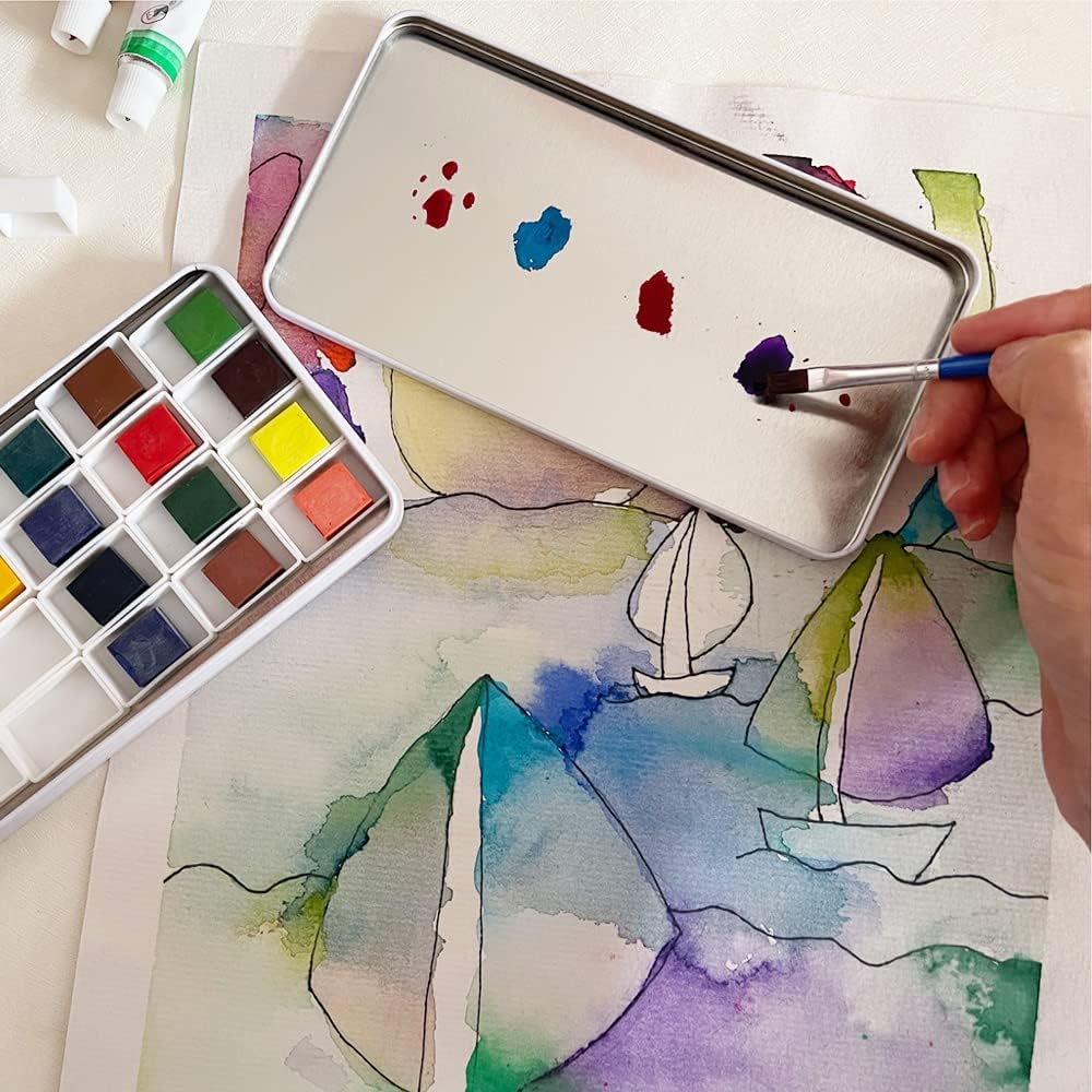 FCLUB Watercolor Tins Palette Paint Case with 20Pcs Full Pans Carrying Magnetic Stripe on The Bottom - Starry Night by Vincent Van Gosh - Image 9